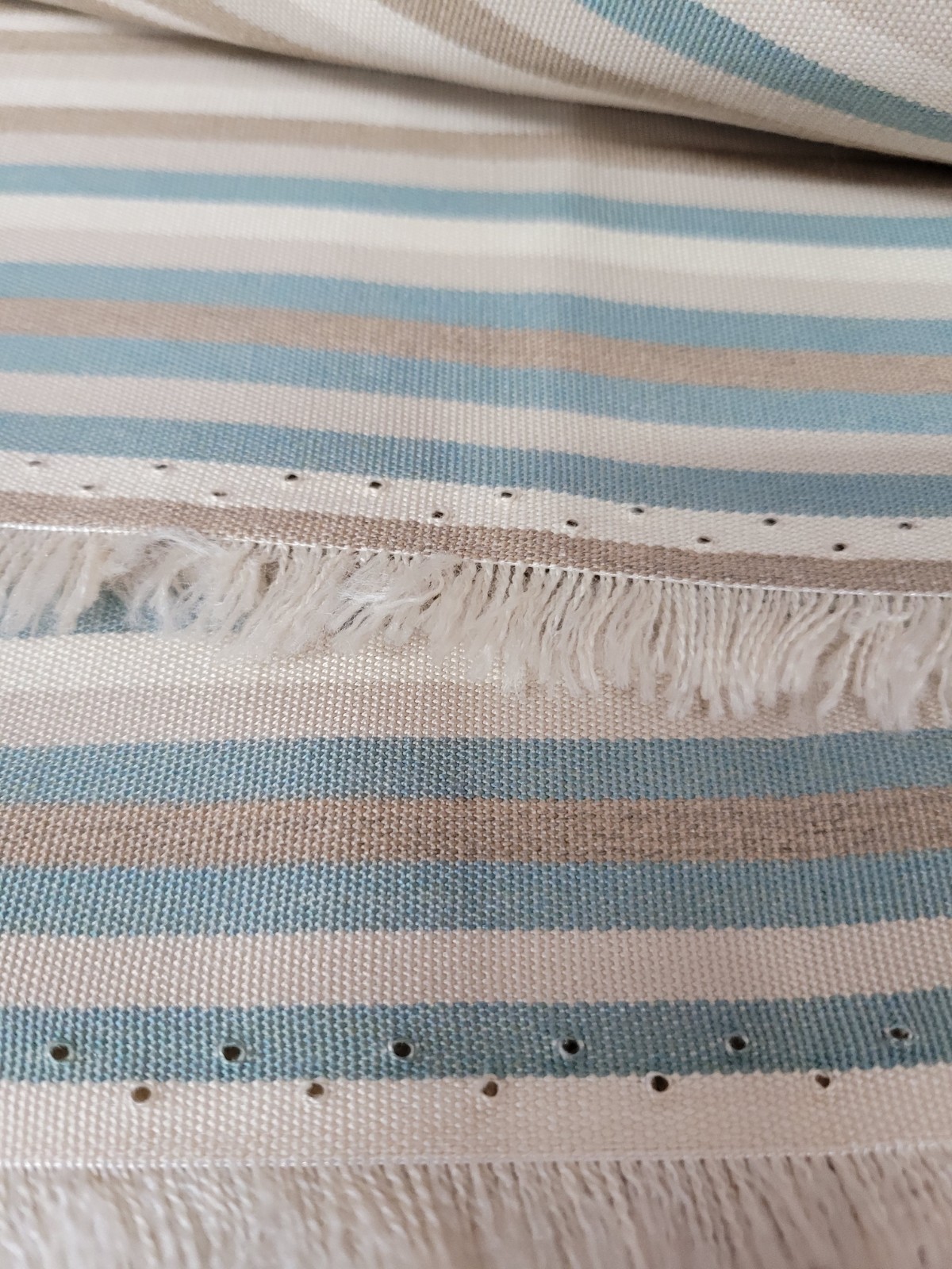 2 Yards Coastal Stripe Upholstery Fabric 54″ Wide Aqua Blue Green Beige Ivory