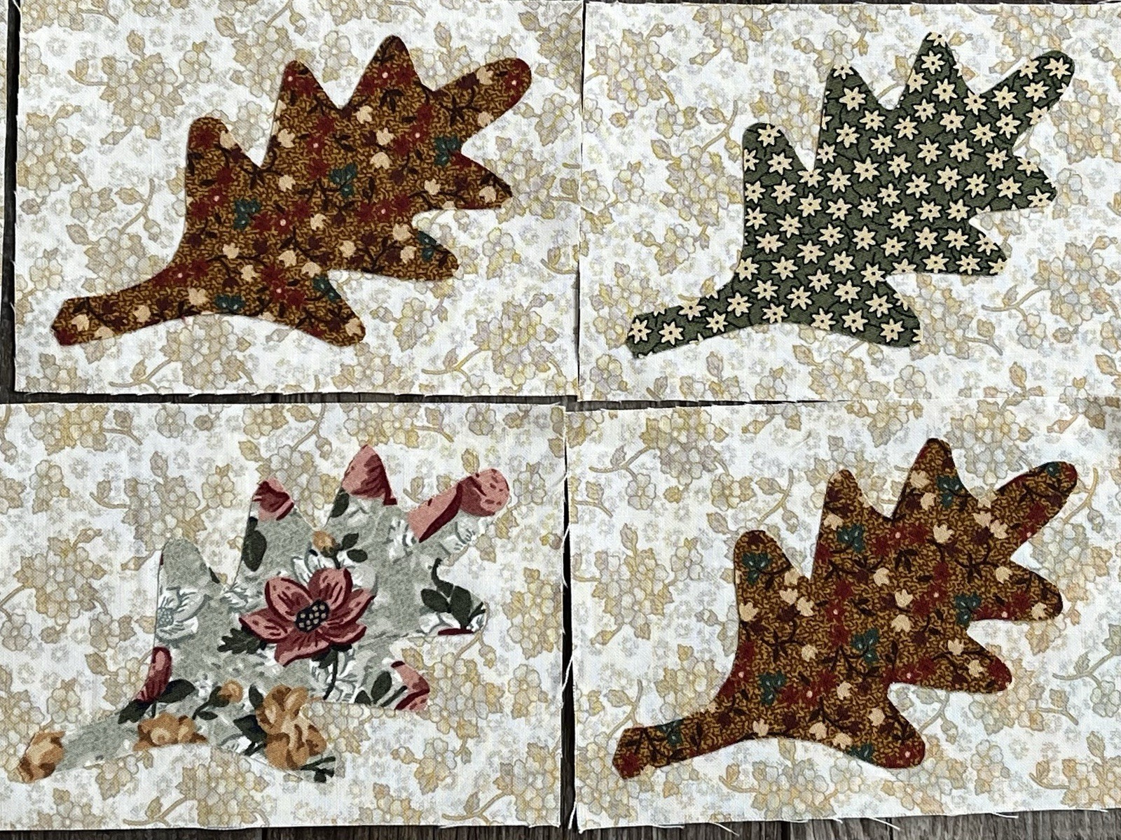 Set of 9 Oak Leaf Applique Quilt Blocks, Thimbleberries Fabrics~