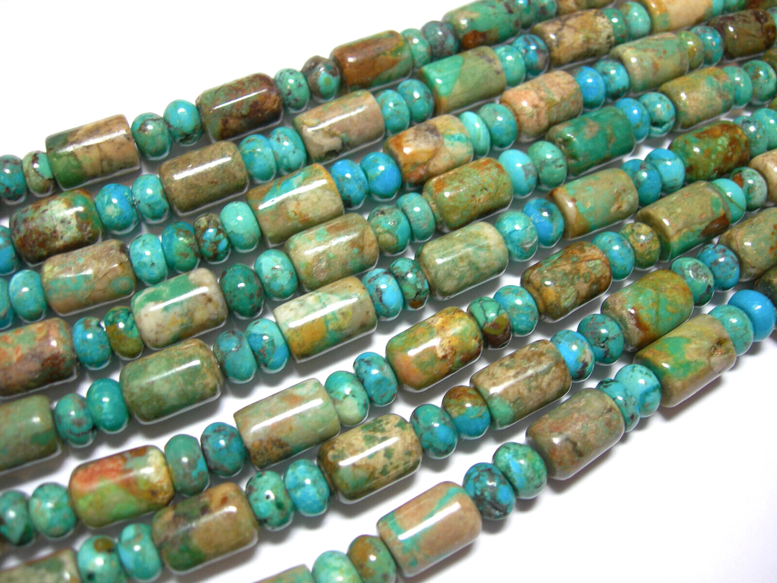North American Turquoise Tube Barrel beads 10x7mm 16″ strand w/ spacers