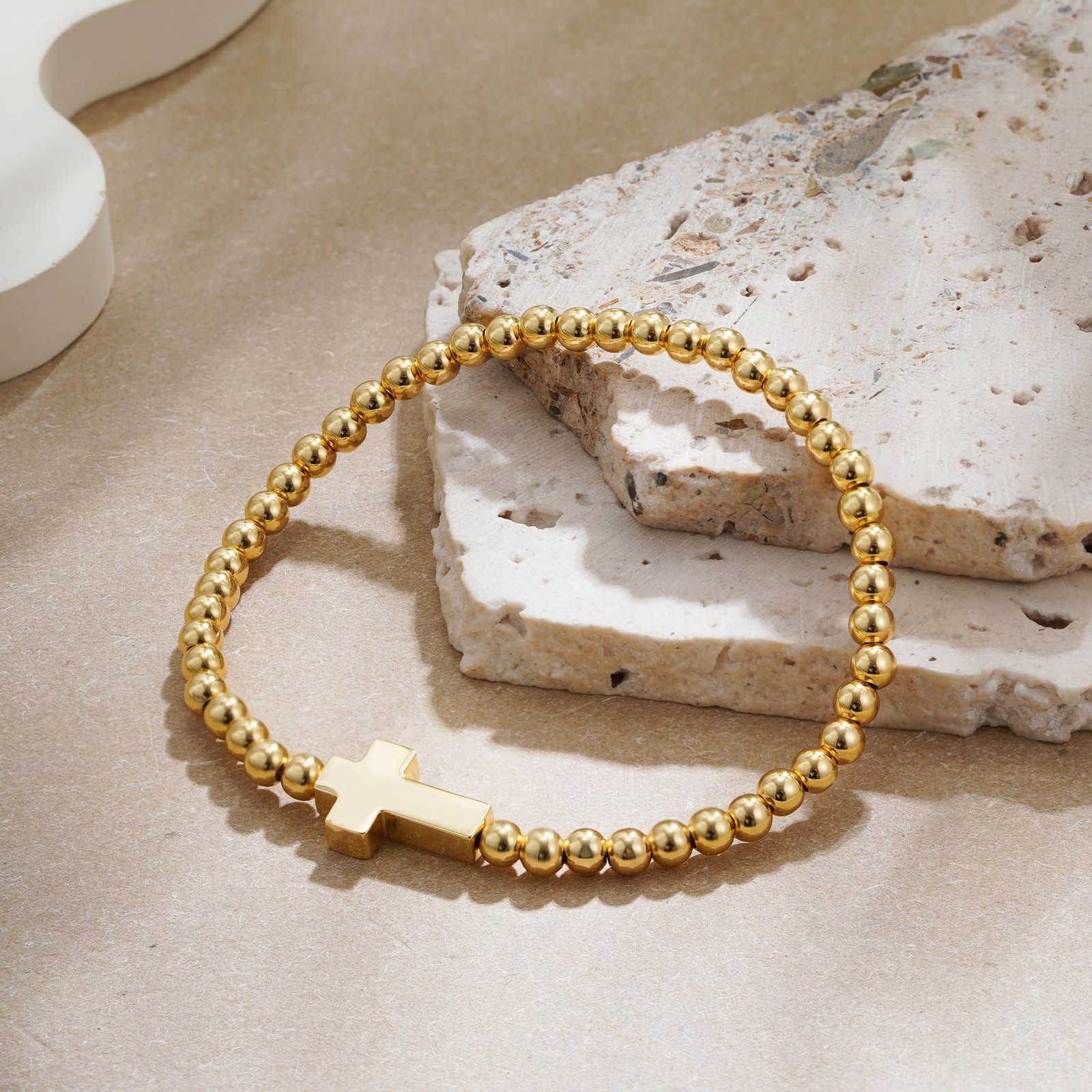 Enewton Cross Bracelets for Women, 14K Gold Plated Beaded Bracelet Non Tarnish T