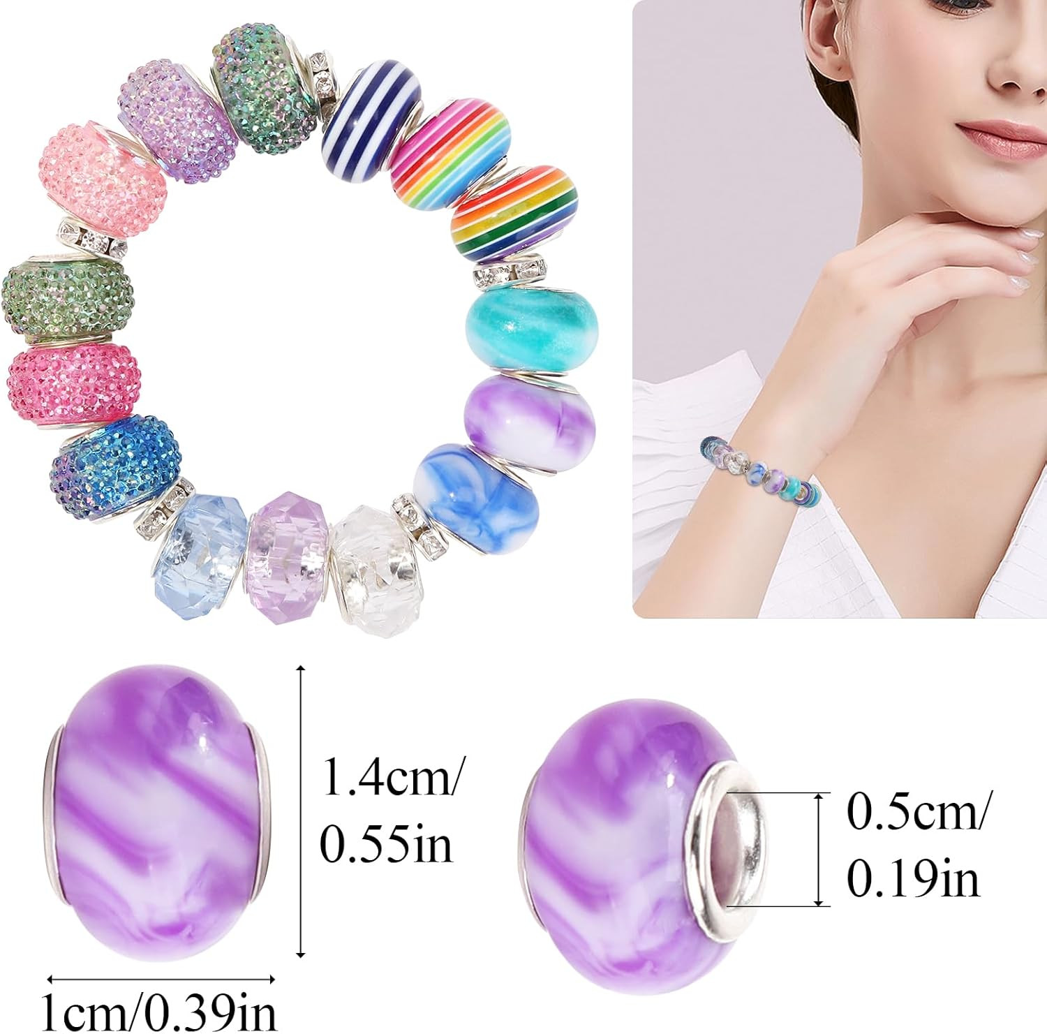 375PCS Large Hole Beads/100PCS Spacer Bead for Jewelry Making Bulk European Craf