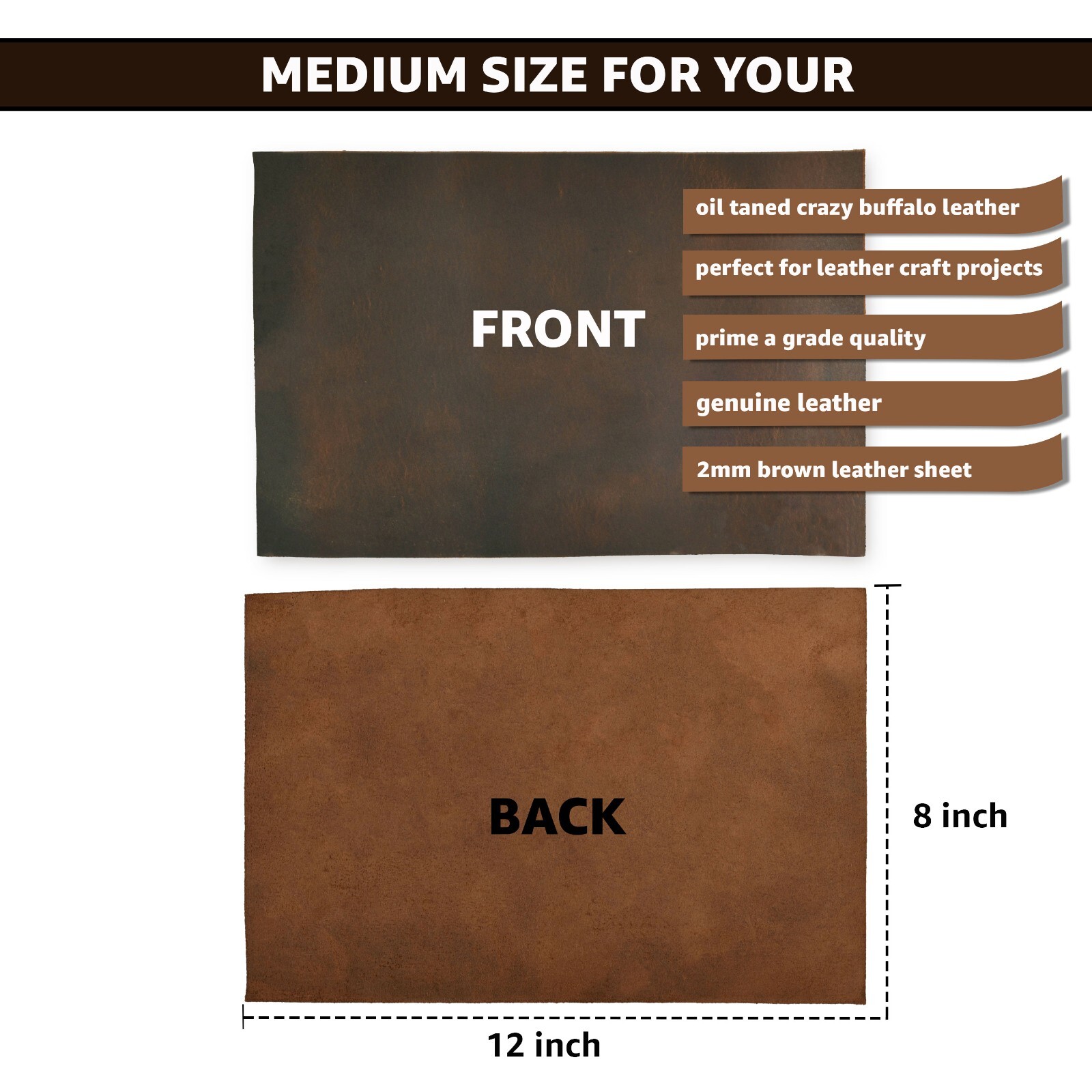 Full Grain Buff Leather Sheet-Premium Craft Leather for Tooling, Upholstery