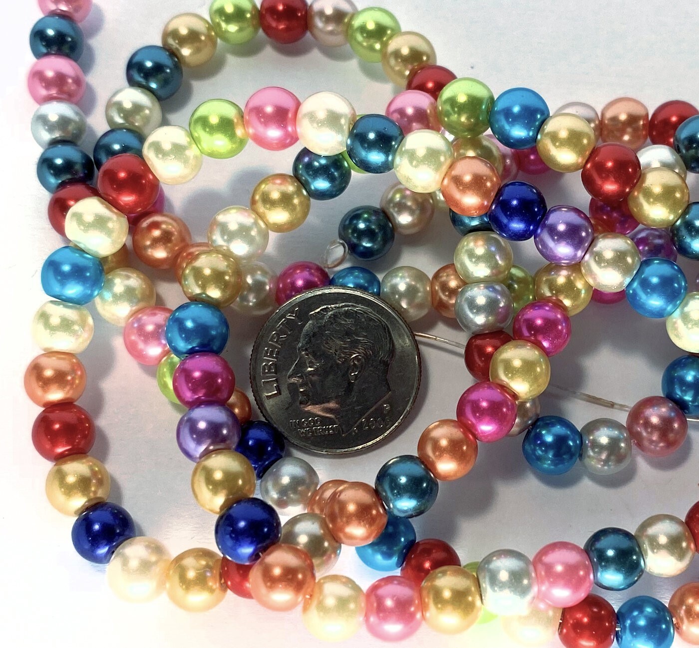 Celestial Multi 8mm Round Glass Pearl Beads MIX 1.1-1.4mm Hole 2 Strands(100) *