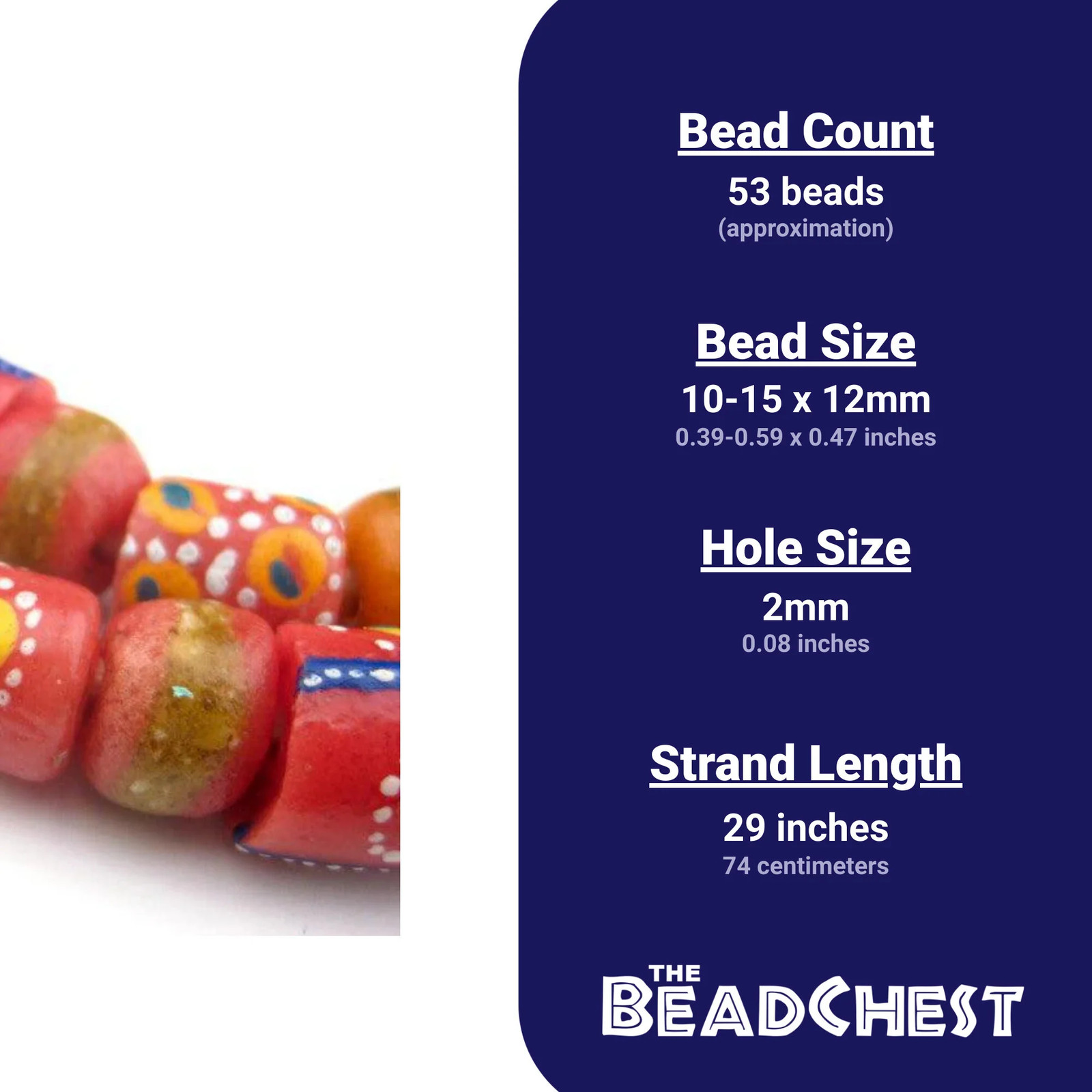 Rose Medley Krobo Beads 12mm Ghana African Multicolor Mixed Glass Large Hole