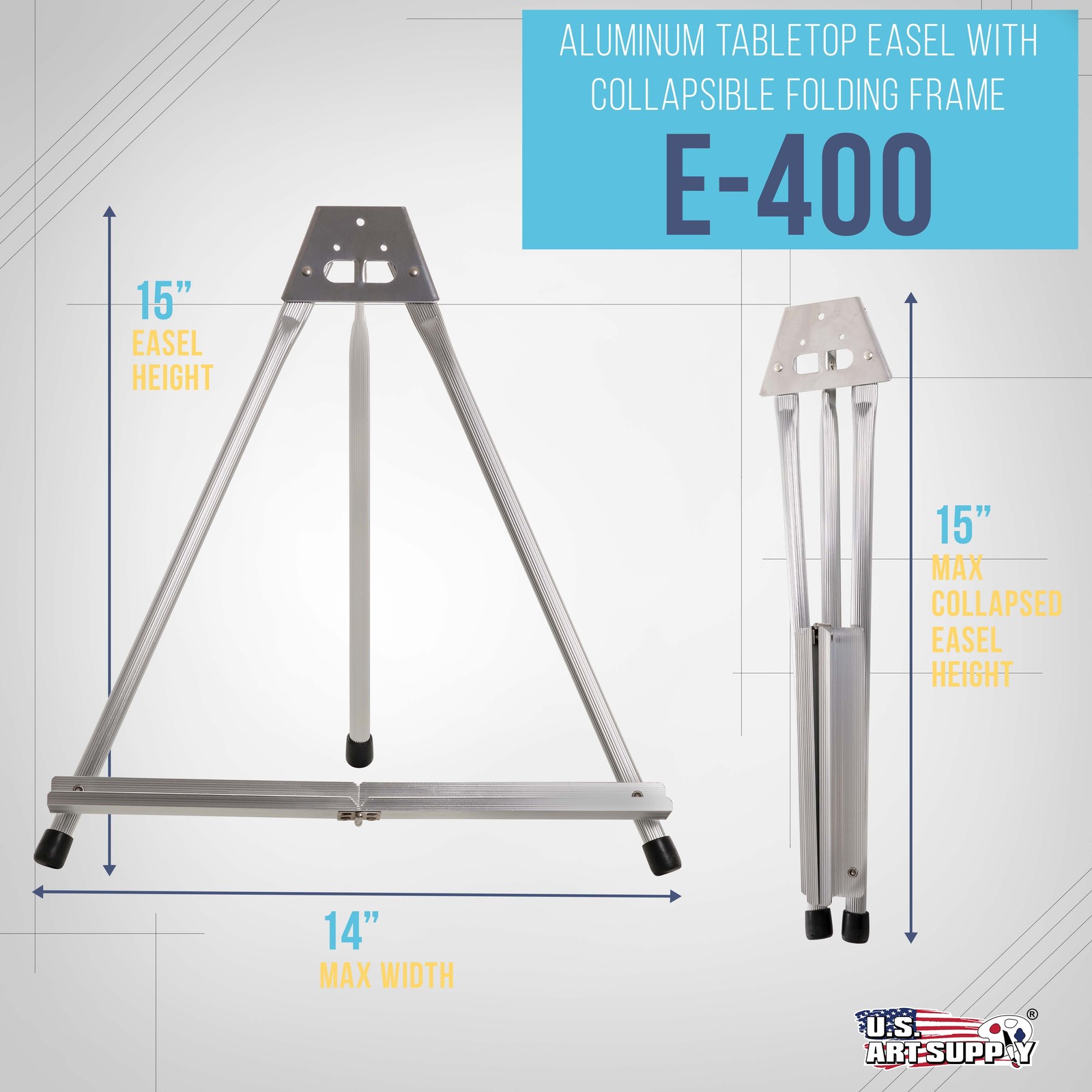 15″ High Aluminum Tabletop Display Easel, Portable Artist Tripod Stand, Hold Art