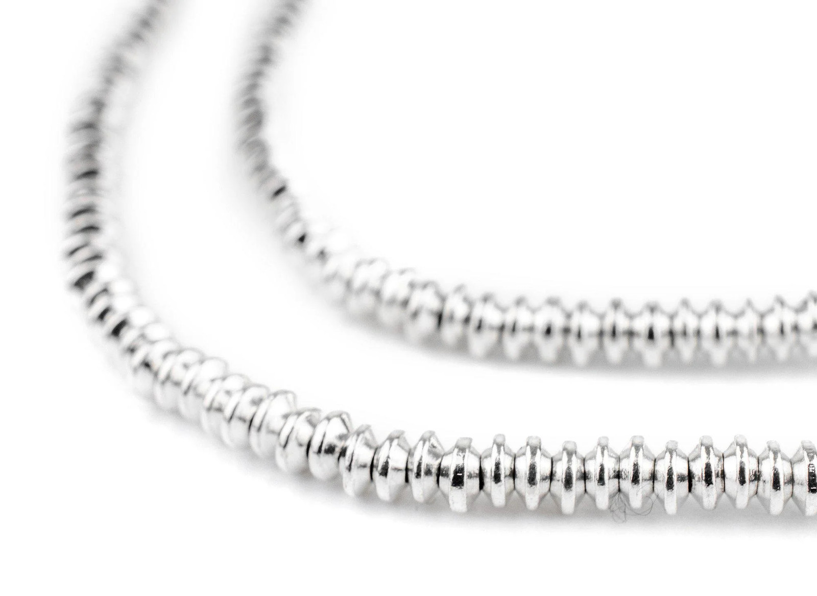 Shiny Silver Saucer Beads 4mm White Metal 24 Inch Strand