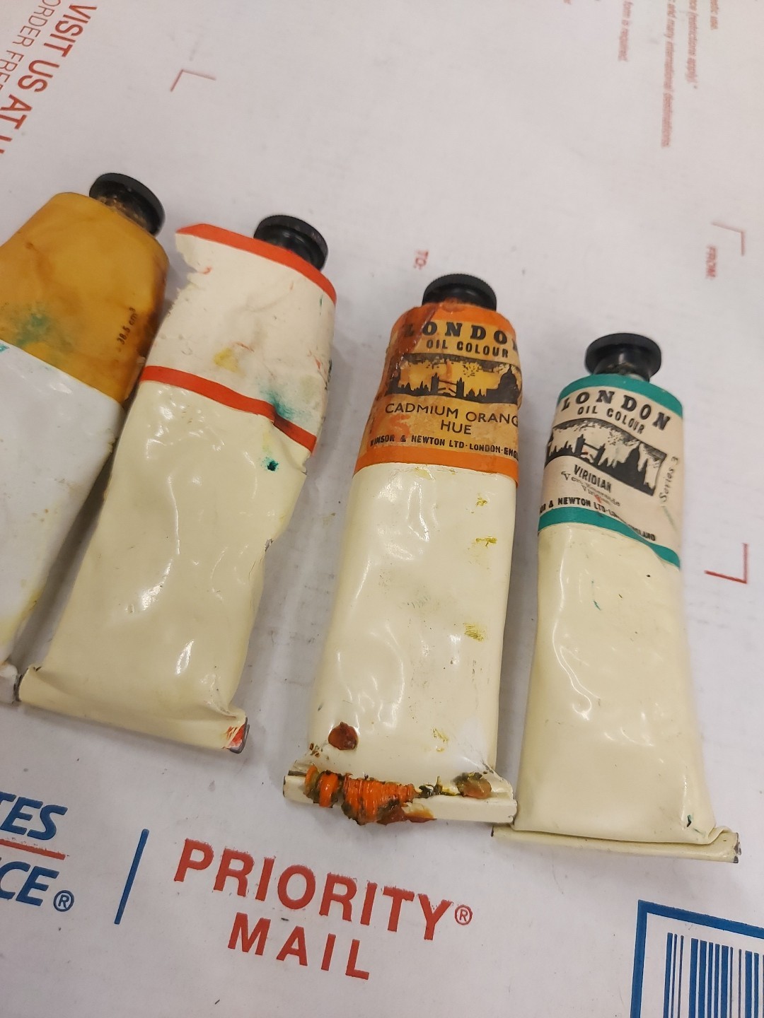 Winsor Newton Oil Paints Tube Vintage Cadmium Orange Yellow Viridian Vermilion