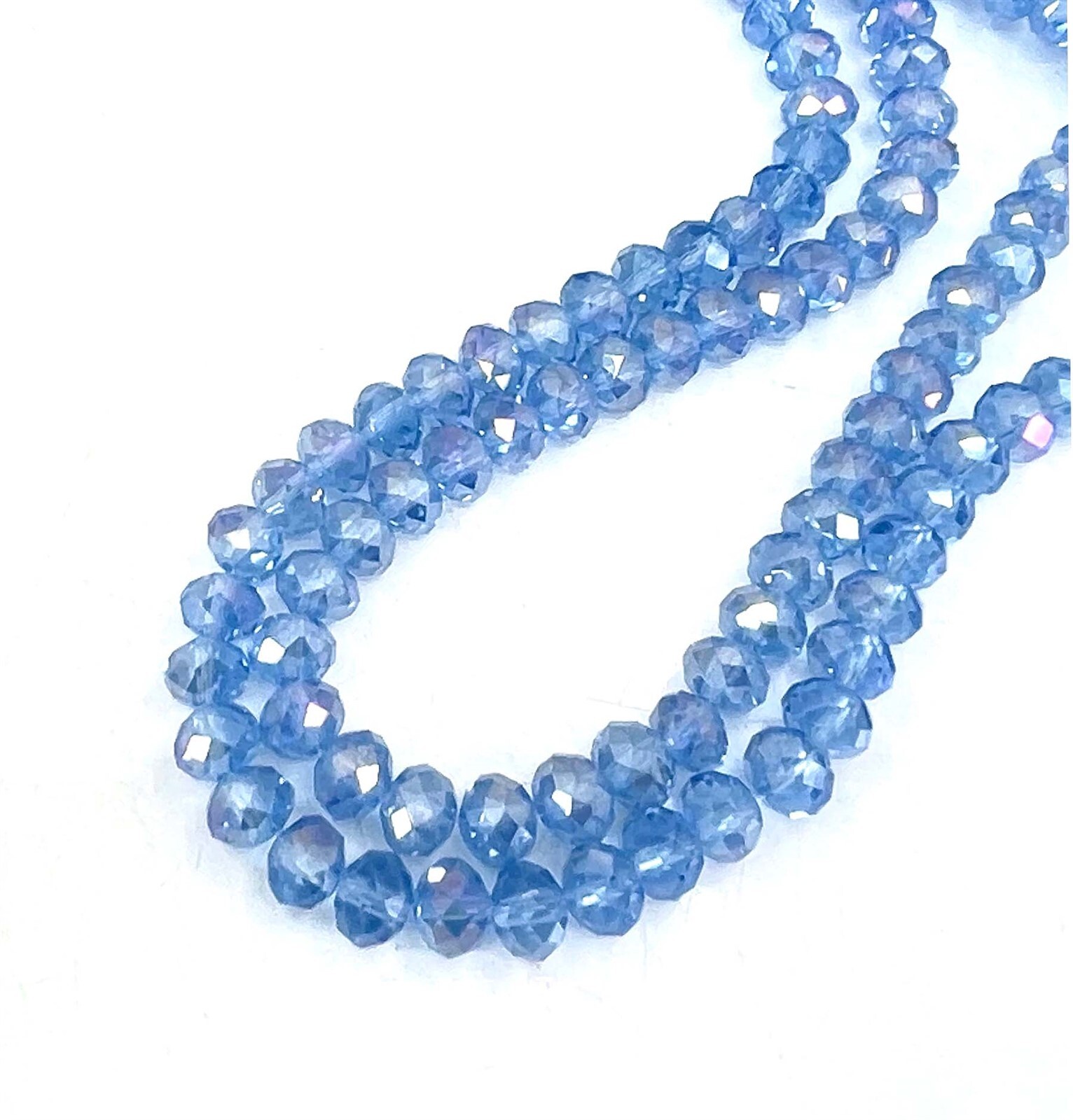 8x6mm Light Sapphire Blue AB Glass Faceted Rondelle Crystal Shimmer Beads 16″