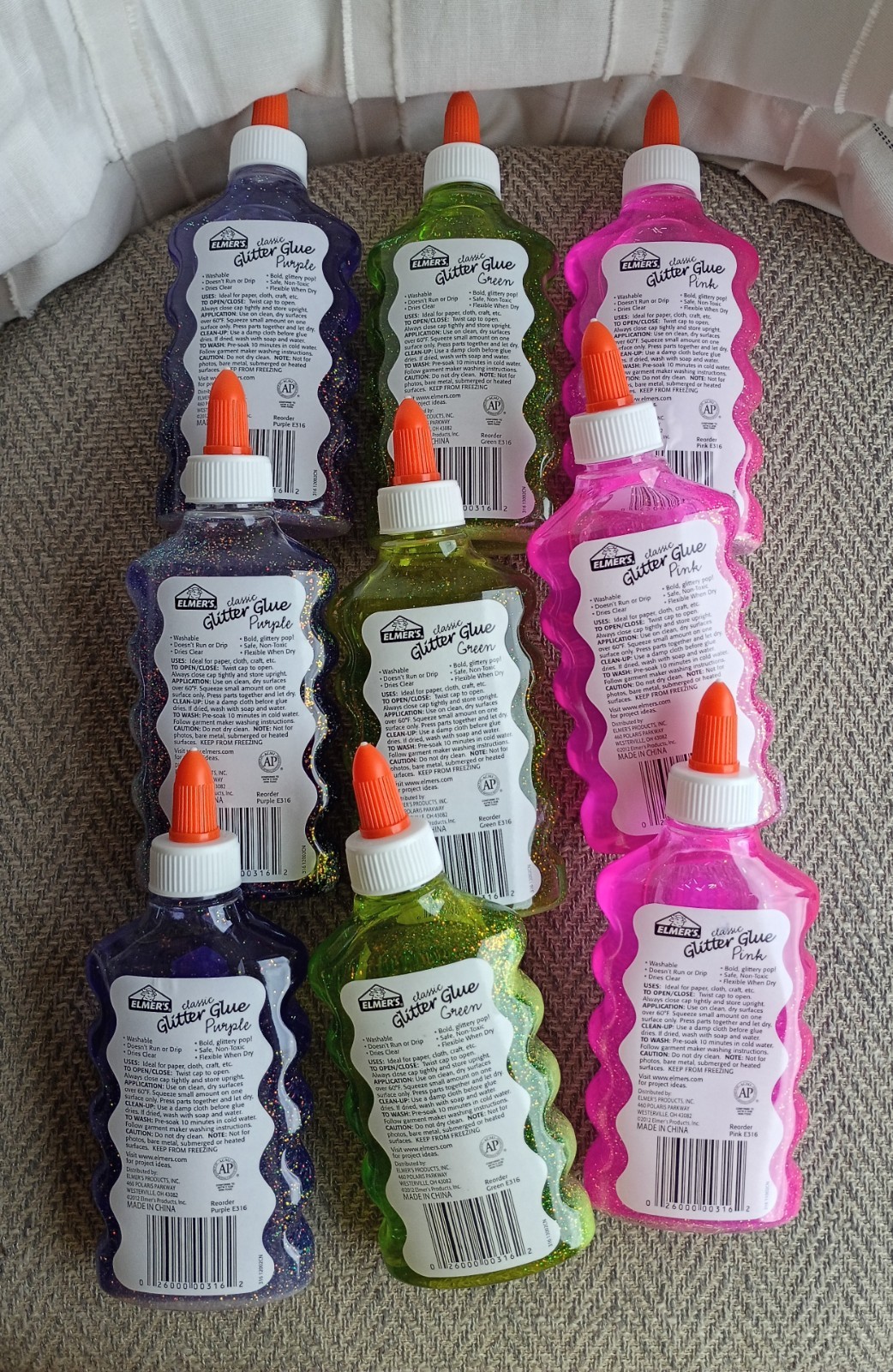 Elmer’s Classic Washable Glitter Glue 6 oz Bottles Lot Of 9 Green/Pink/Purple