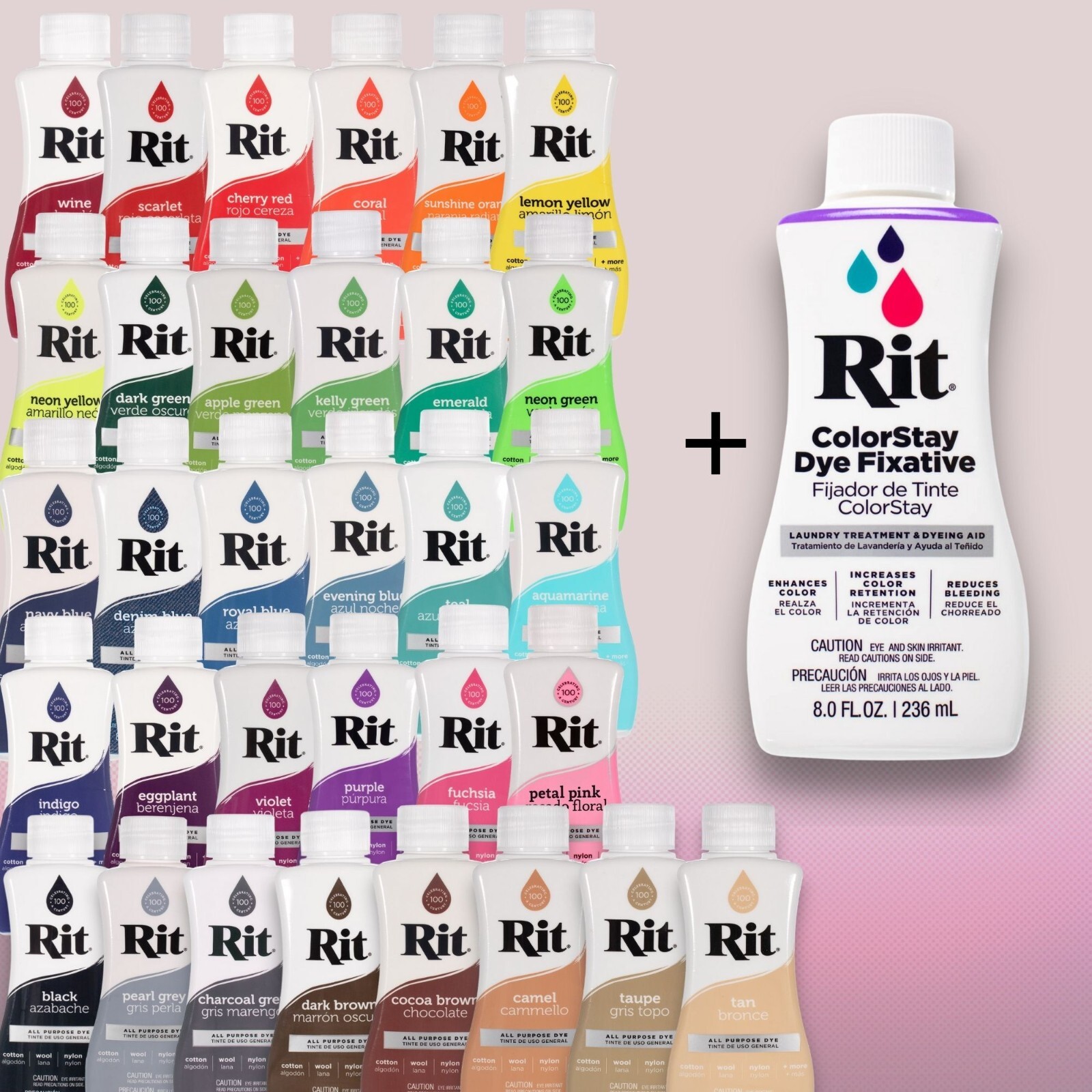 RIT All-Purpose Liquid Dye & ColorStay Dye Fixative Bundle | 53 Color Options
