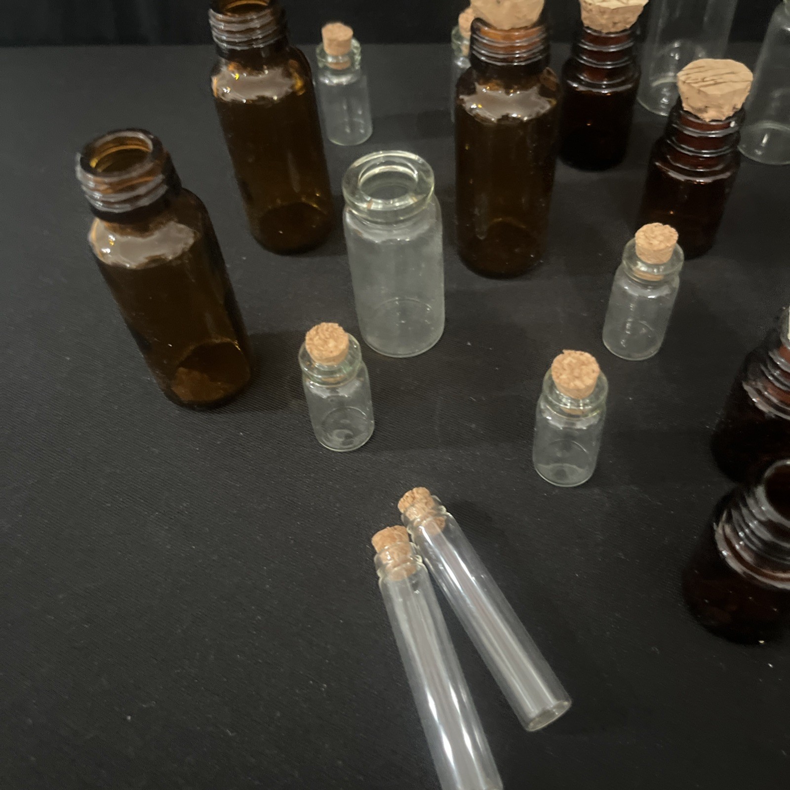 Bulk Lot 24 Mini Glass Bottles Vials Cork Top Apothecary Amber Clear Craft DIY