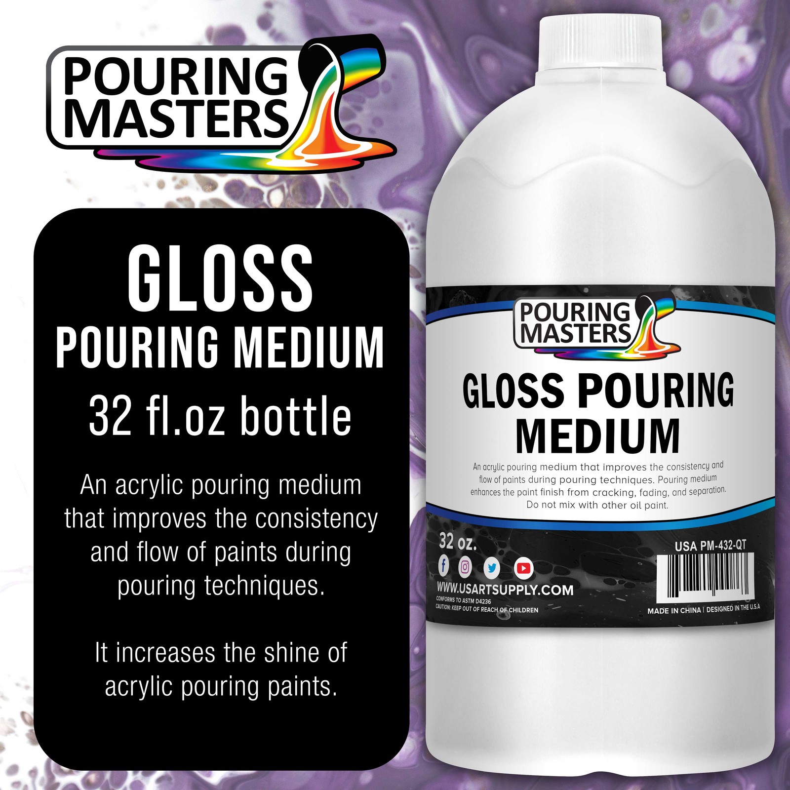 U.S. Art Supply Gloss Pouring Effects Medium – 32-Ounce / Quart