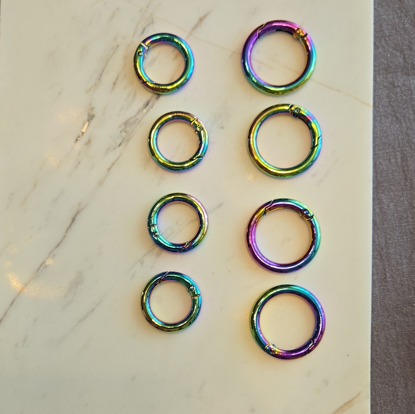 Rainbow Iridescent Metal Split Rings, Multicolor, Assorted Sizes Lot