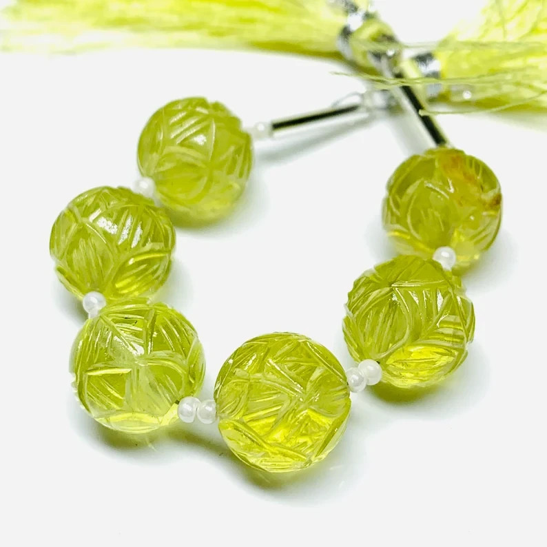 2 pcs 100% Natural Lemon Quartz Carved Melon Shape Carving, Melon Shape 10mm