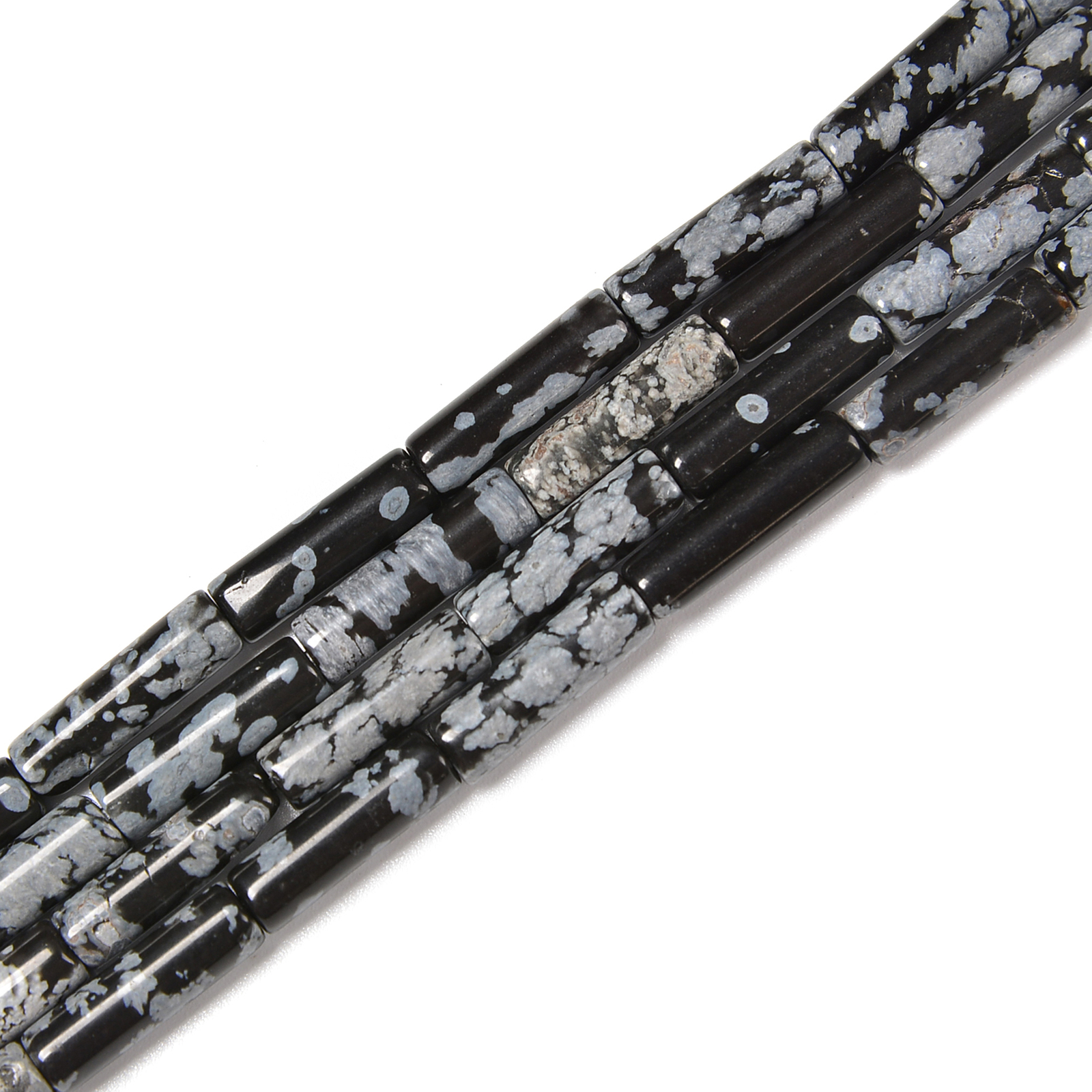 Natural Snowflake Obsidian Cylinder Tube Beads Size 4x13mm 15.5” Strand