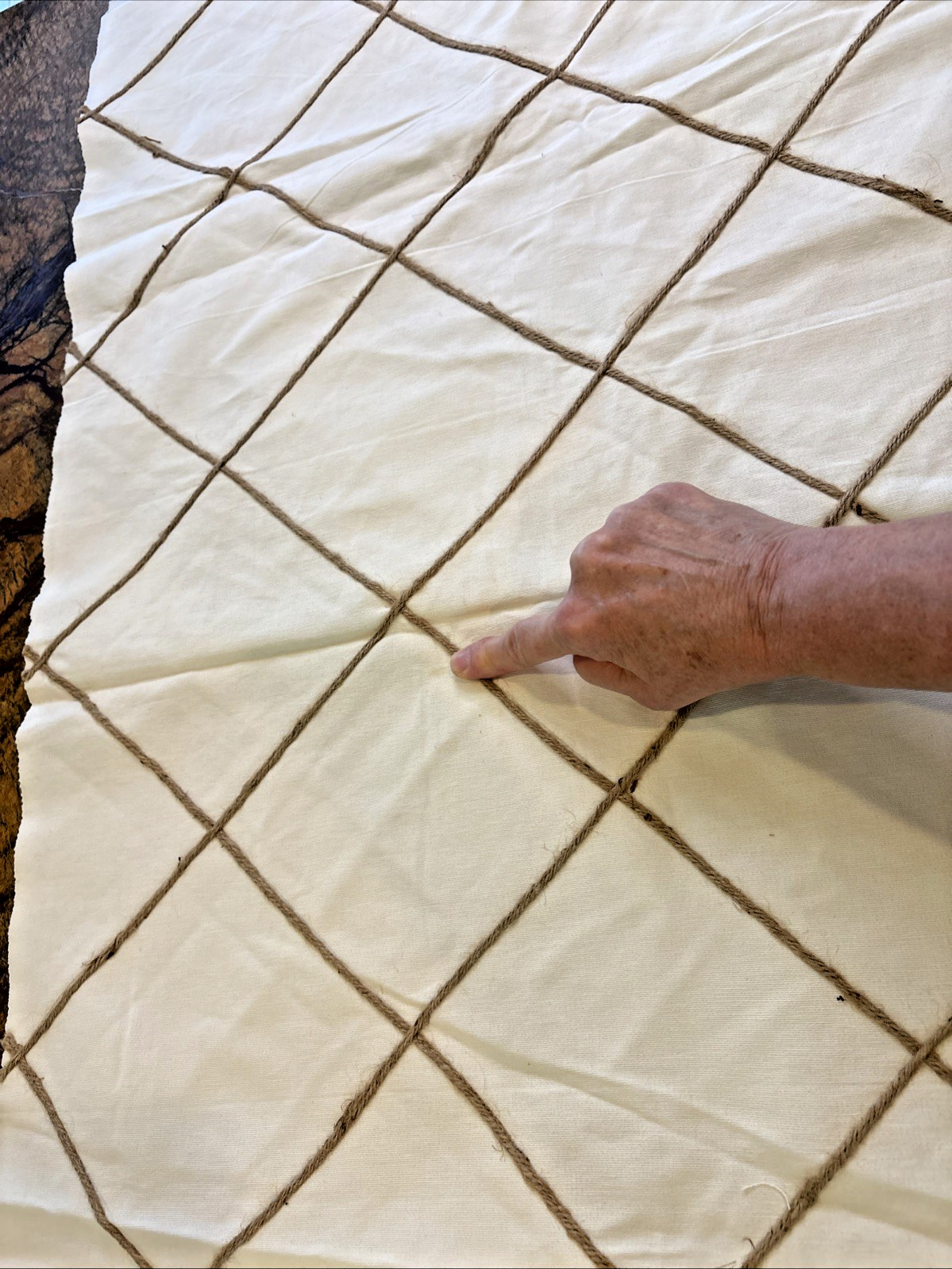 Off White & Jute Lattice Design NEW Upholstery Fabric Remnant 54″ w 42″ L