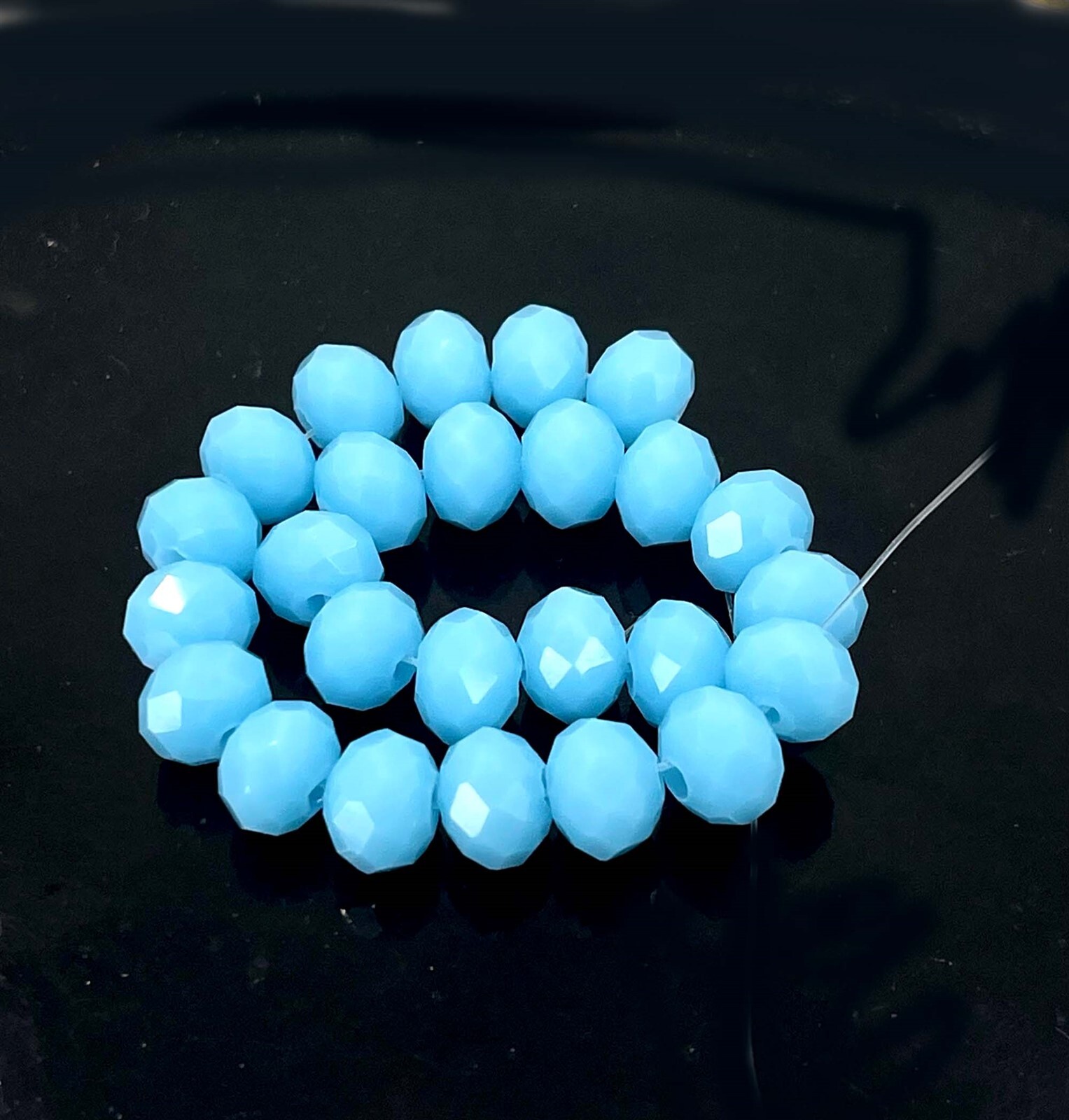 25 Opaque Light Cerulean Sky Blue Glass Crystal Faceted Rondelle Beads 8x6mm