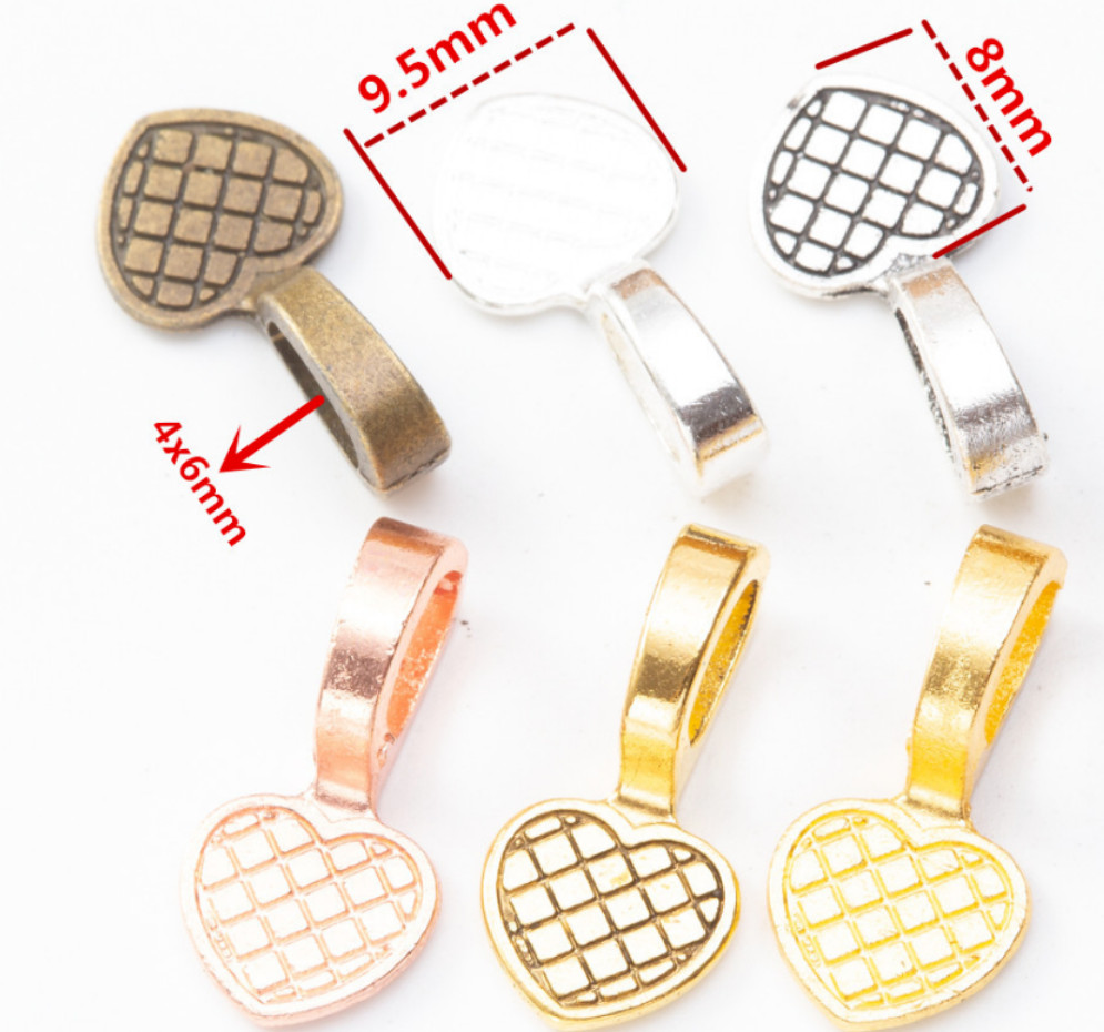 Jewelry Making 100PCS Tibetan Silver Heart Glue on bail charms Pendants