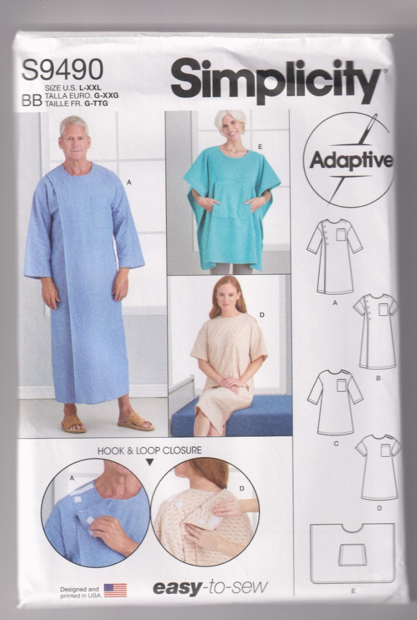 9490 SIMPLICITY Adaptive – Recovery GOWN & Bed ROBE – UNISEX Adult Sz L/XL/XXL