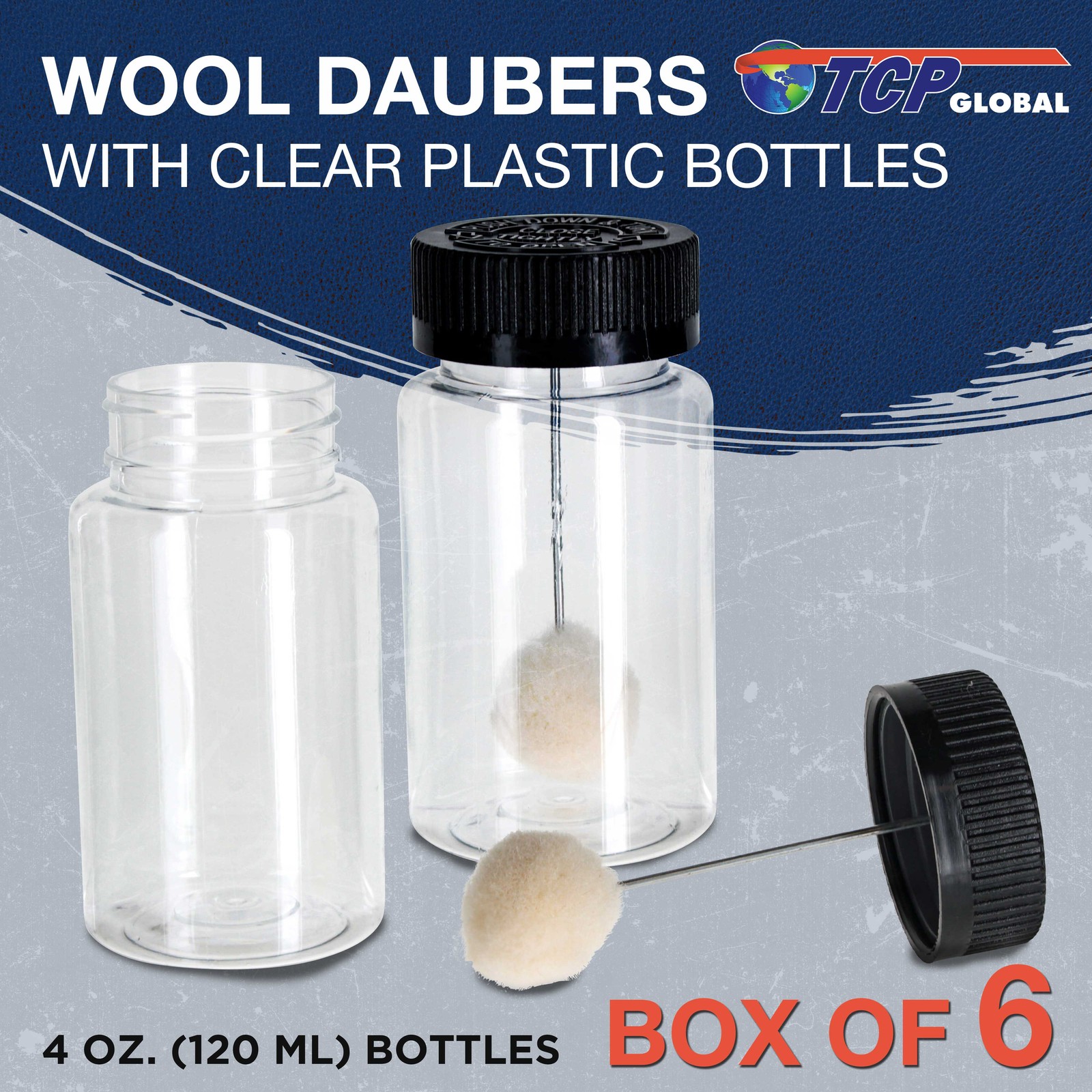 Wool Daubers with Clear Plastic Bottles, 6-Pack, 120ml Safety Lids Ball Brush