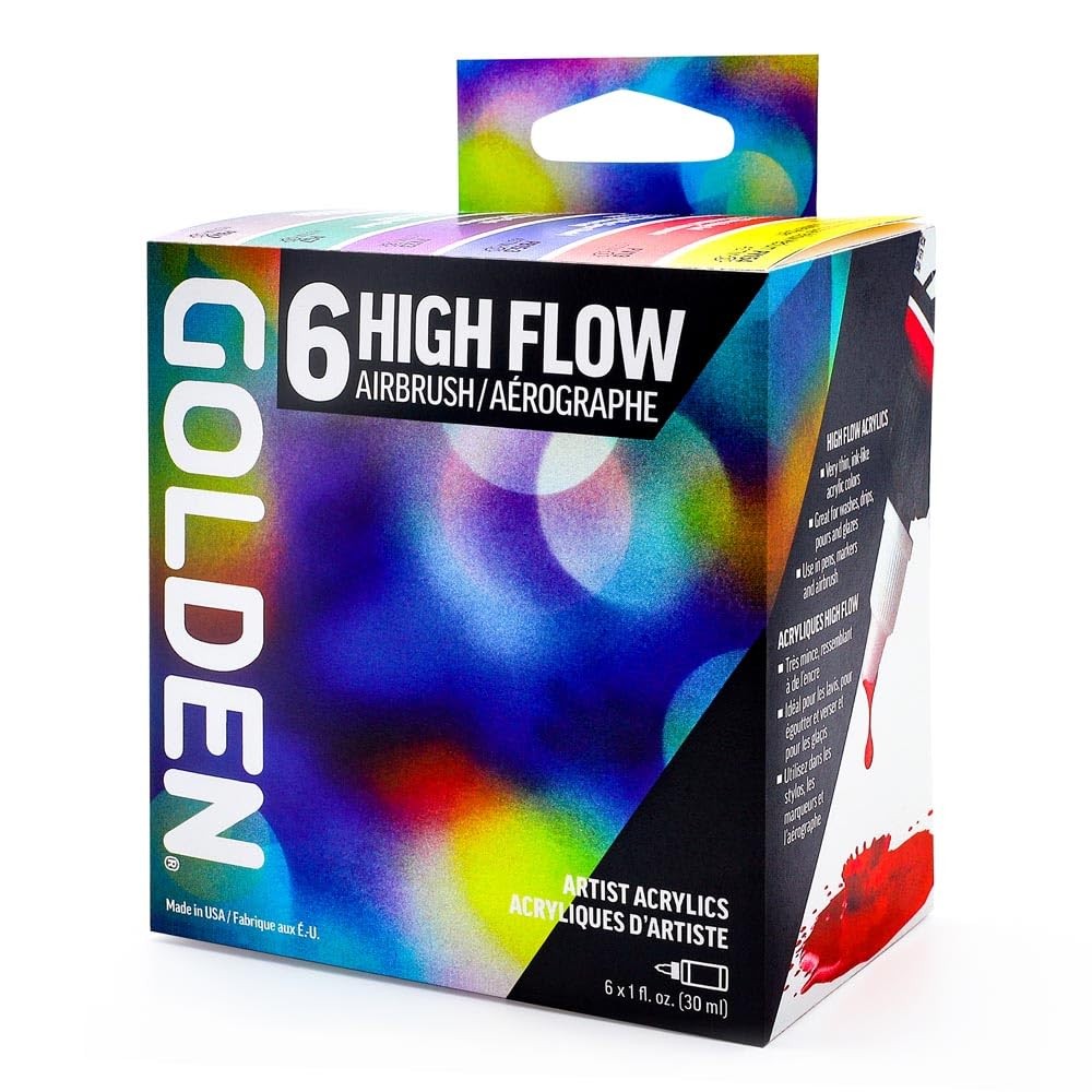 High Flow Acrylics by GOLDEN, High Flow Airbrush Set, 6 Colors, Professional …
