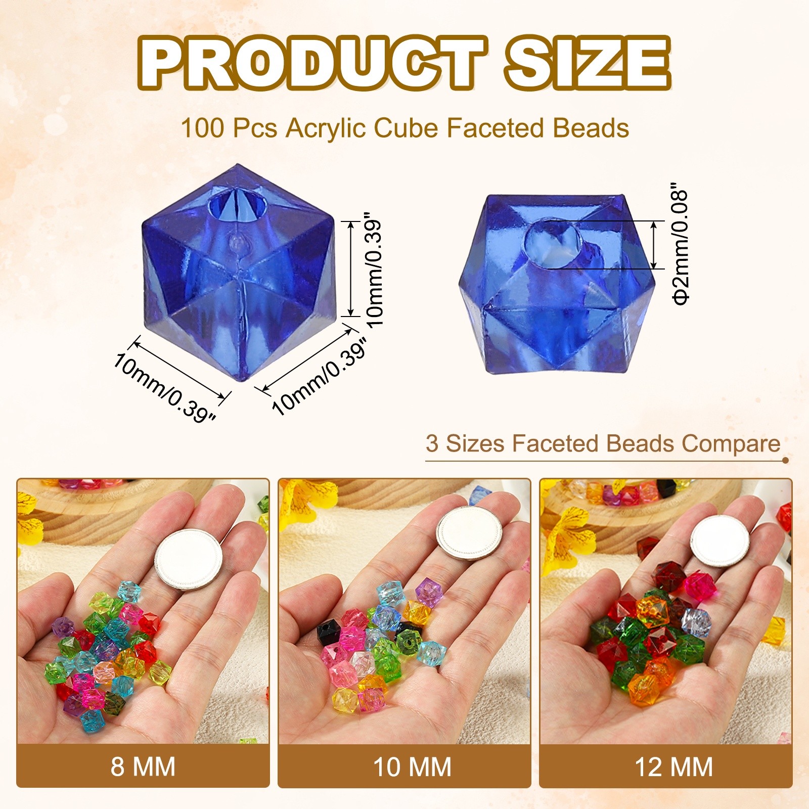 200 Pcs 10mm Blue Acrylic Cube Faceted Beads Diamond Spacer Beads for Craft