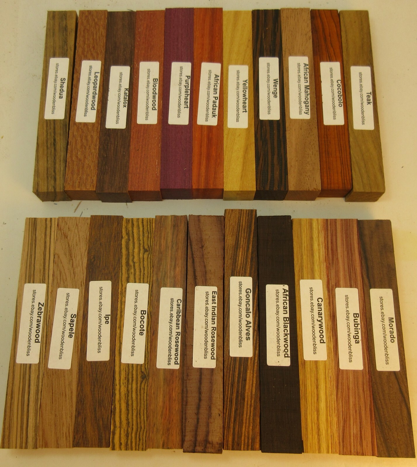 22 Different Exotic Wood Pen Blanks ¾”x5” Cocobolo, Zebrawood, Bocote M-22
