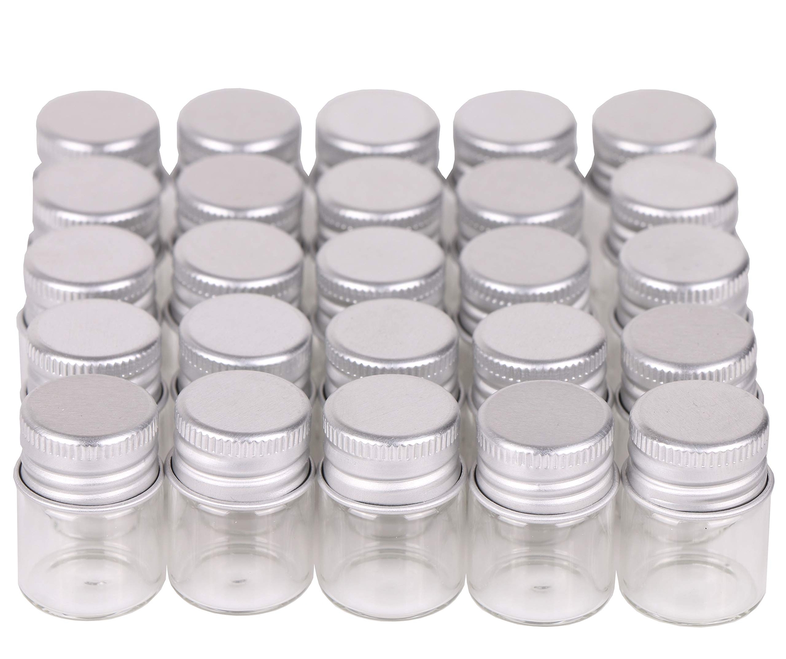 100 Sets Small Glass Bottles With Aluminum Cap Screw Top Lids 5 Milliliter Tiny