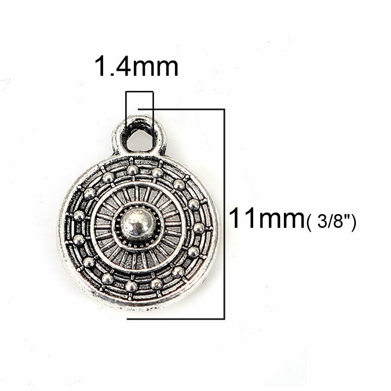 Mandala Charms 11mm Antiqued Silver Plated Pendants C7024 – 20, 50 Or 100PCs