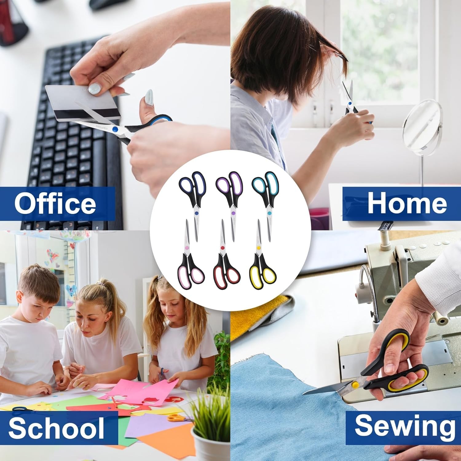 Scissors Set of 6-Pack 8 Scissors All Purpose Comfort-Grip Handles Sharp Sciss