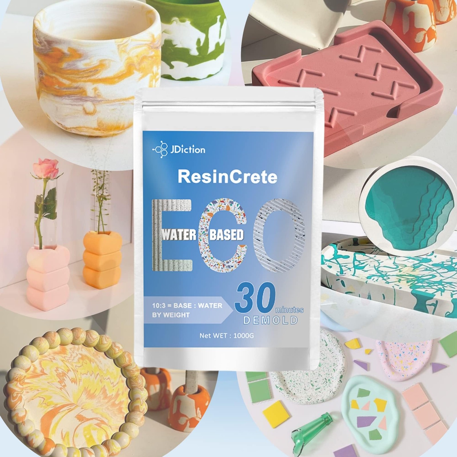 ResinCrete, 1000G Water-Based Eco-Friendly Formula, 20-30 Minutes Demold Fast