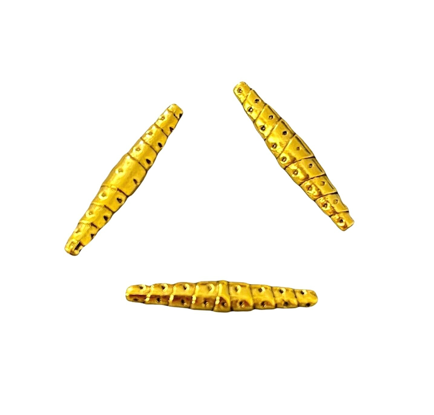 20 Tibetan Gold 25mm Long Thin Oval Tube Dots Shuttle Spindle Metal Beads