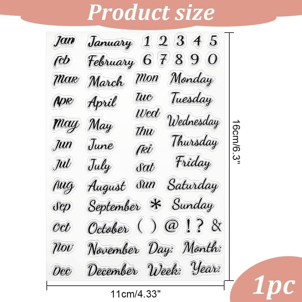 Calendar Clear Stamps for Card Making Date Number Rubber Stamps Week Silico…