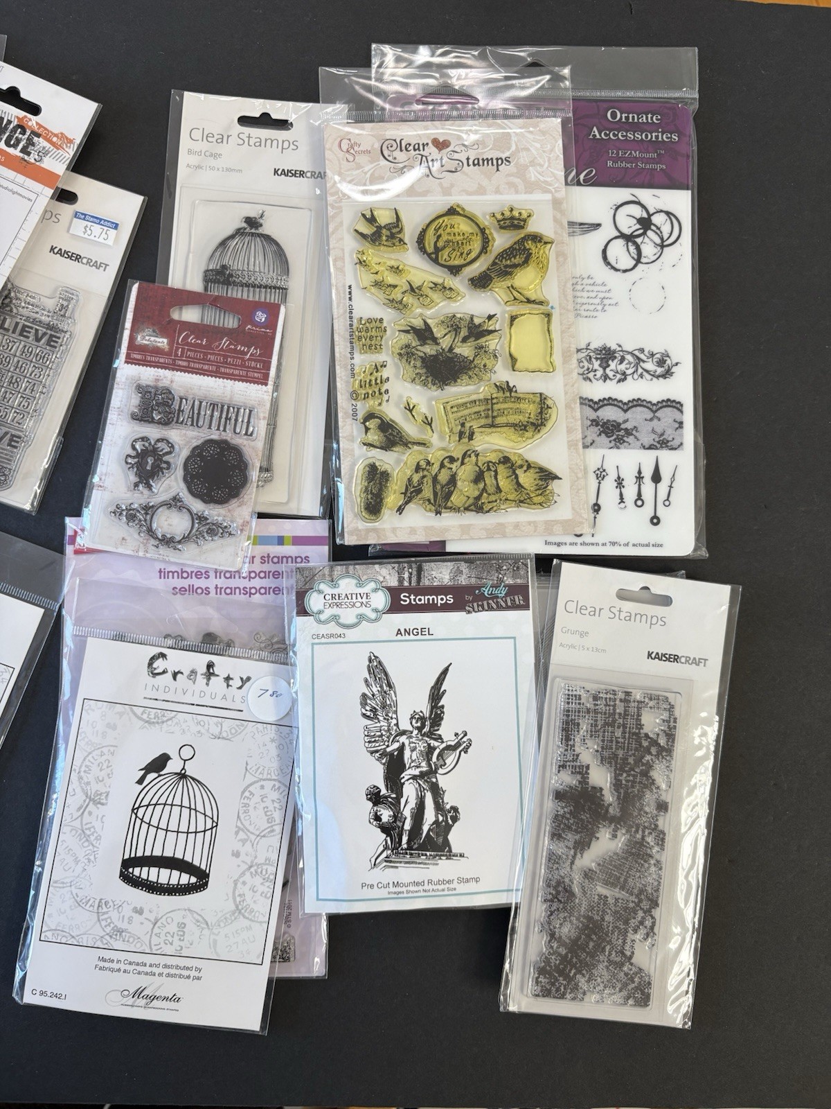 Collage Mixed Media Huge LOT of 66 Cling Clear Unmounted Stamps Altered