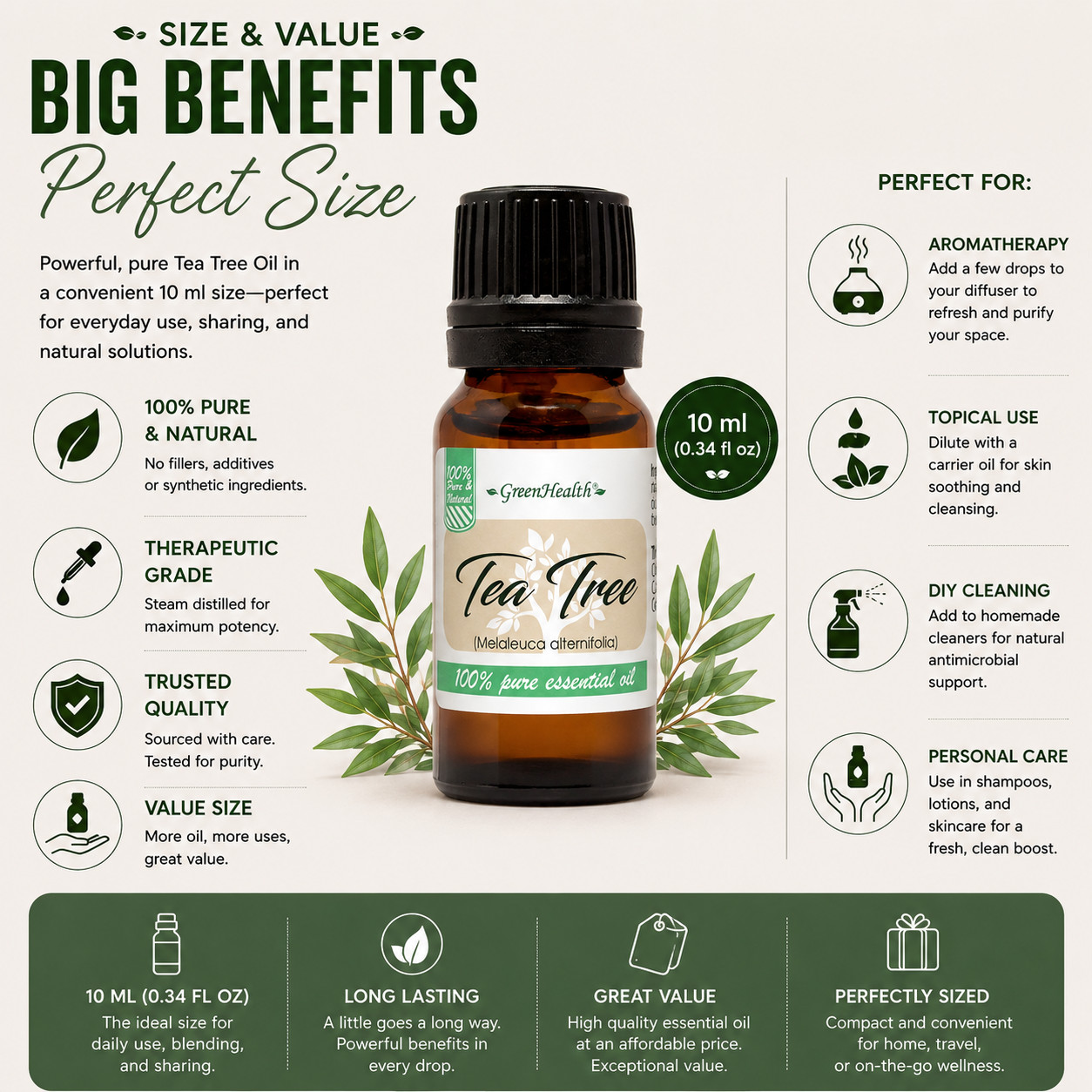 10 ml Tea Tree Essential Oil (100% Pure & Natural) – GreenHealth