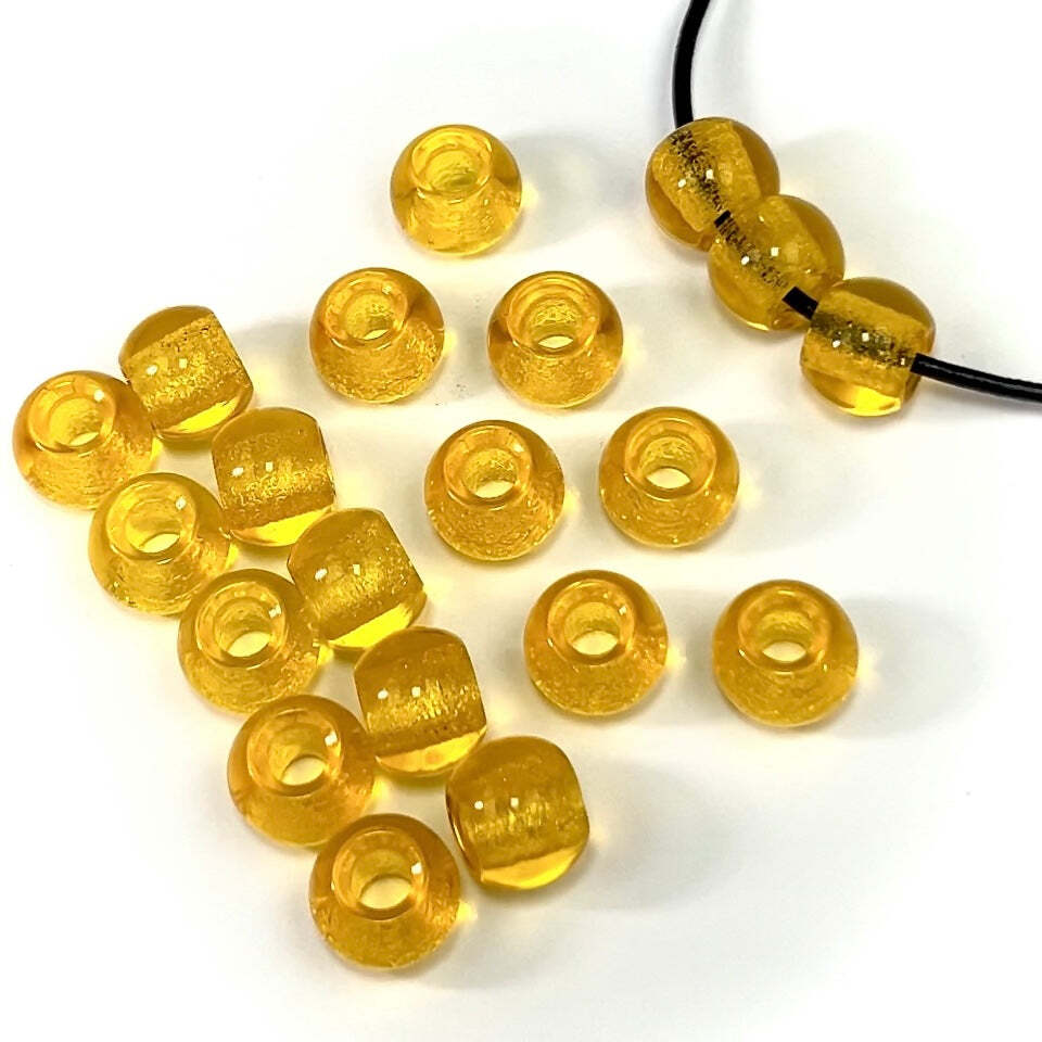 Czech Glass Druk Large Hole Beads 12mm Amber Citrine yellow matted hole 12p J510