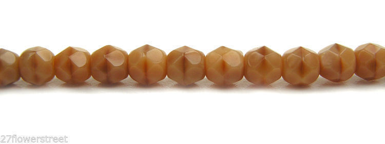 Czech Fire Polished Round Faceted Beads in Isabelle opaque color, 16″ strand