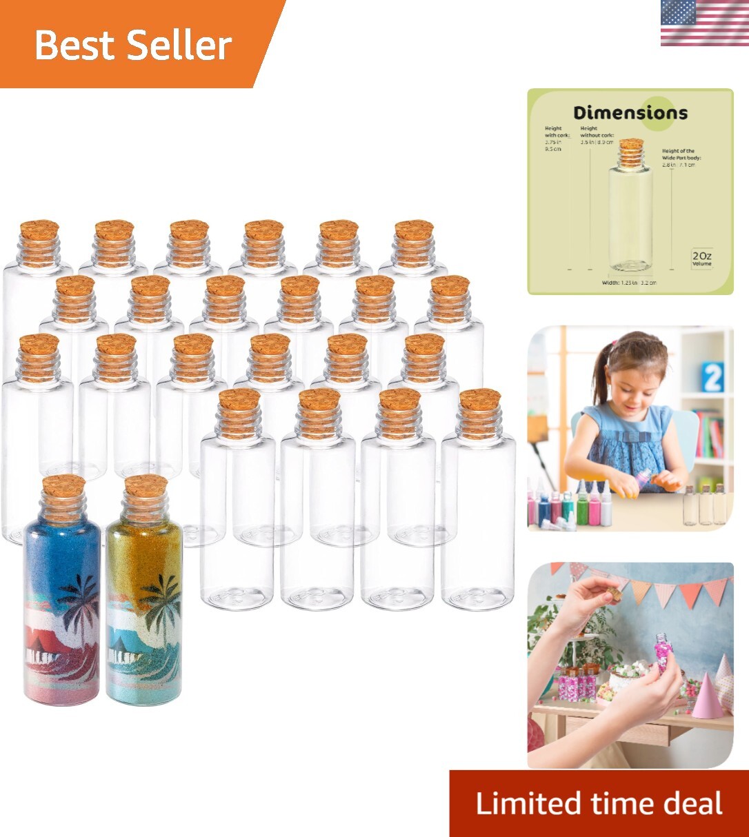 Arts & Crafts Mini Jars Set – Clear 2 oz Bottles with Cork Stoppers, Pack of 24
