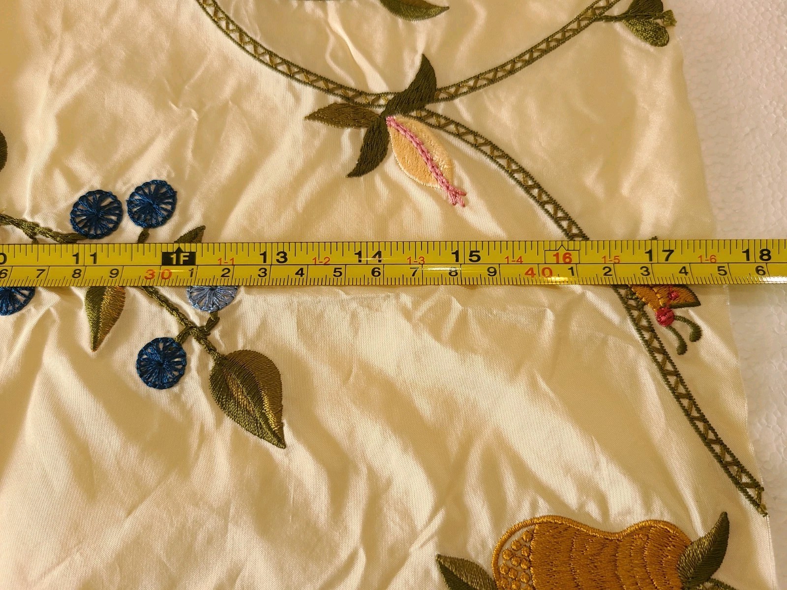 Designer Fabric Silk Samples Floral Butterfly Embroidered Cream Green Rose India