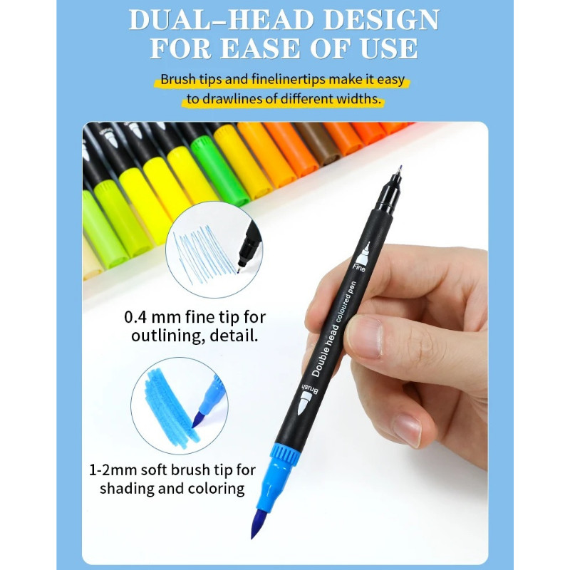 120 Color Dual Tip Watercolour Pen Fine and Brush Tip Markers for Adults & Kids