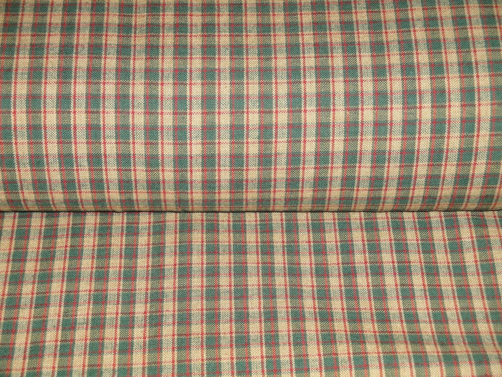 Green Tea Dye Red Woven Cotton Homespun Holiday Christmas Country Plaid Fabric