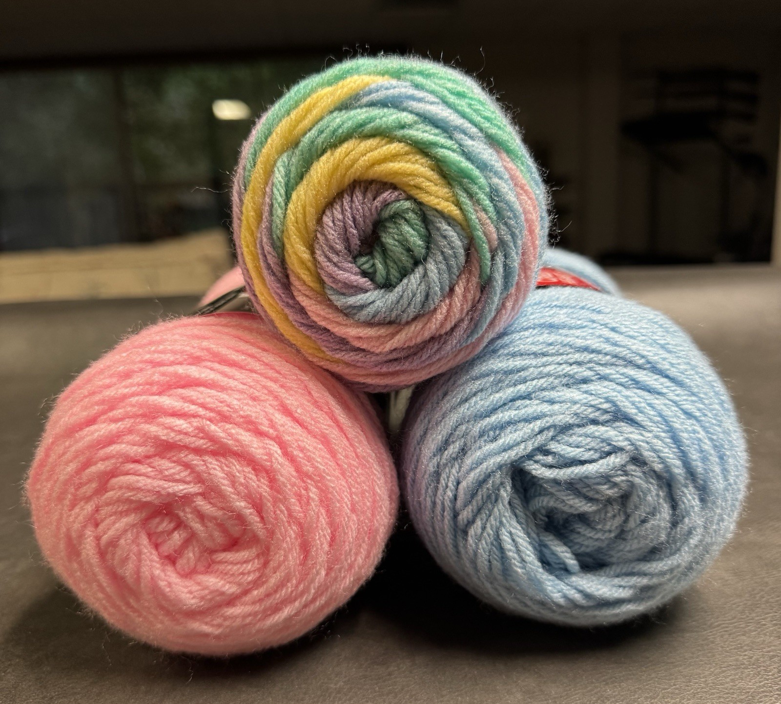 Red Heart Light Blue+ Baby Pink 7 Oz Each Skein, Red Heart Baby Rainbow 5 Oz