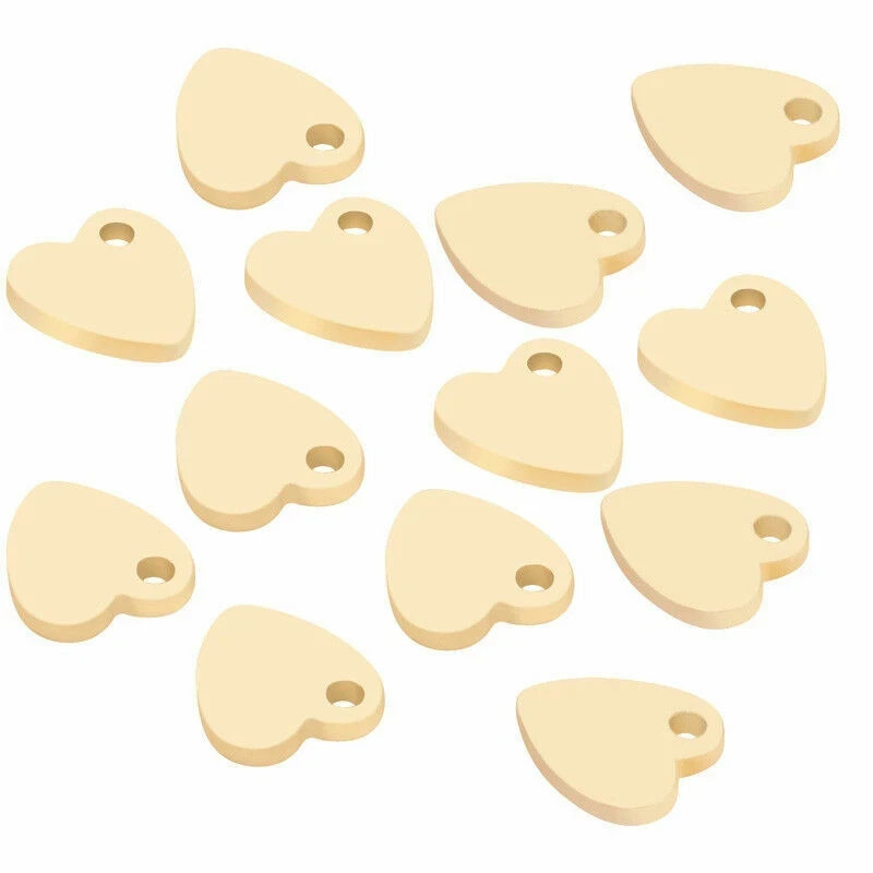 50pcs/100pcs Gold Stainless Steel Heart Charms for DIY Jewelry Findings