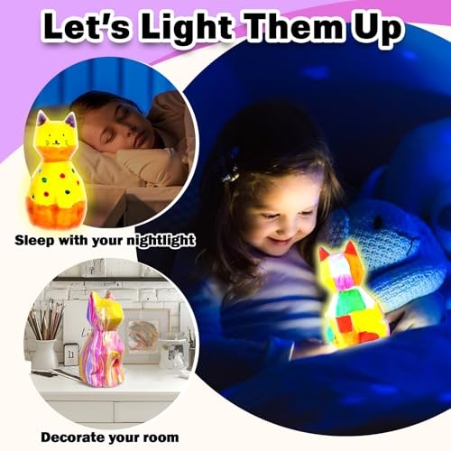 Paint Your Own Lamp Kit – Arts and Crafts Supplies, Toys for Ages 8-13, Cat