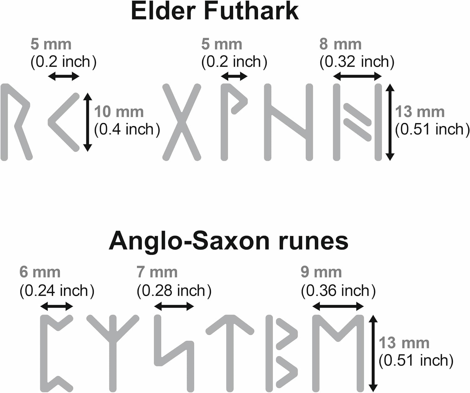 No.409 Metal Stencil, Elder Futhark, Anglo-Saxon Runes 0.5in, Ancient Alphabet,