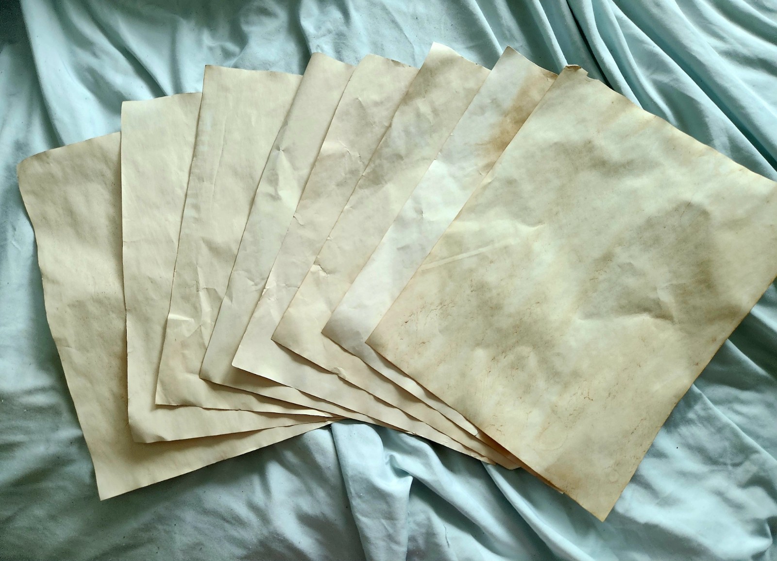 10 sheet bundles of tea stained paper, hand dyed, aged, junk journal, stationary