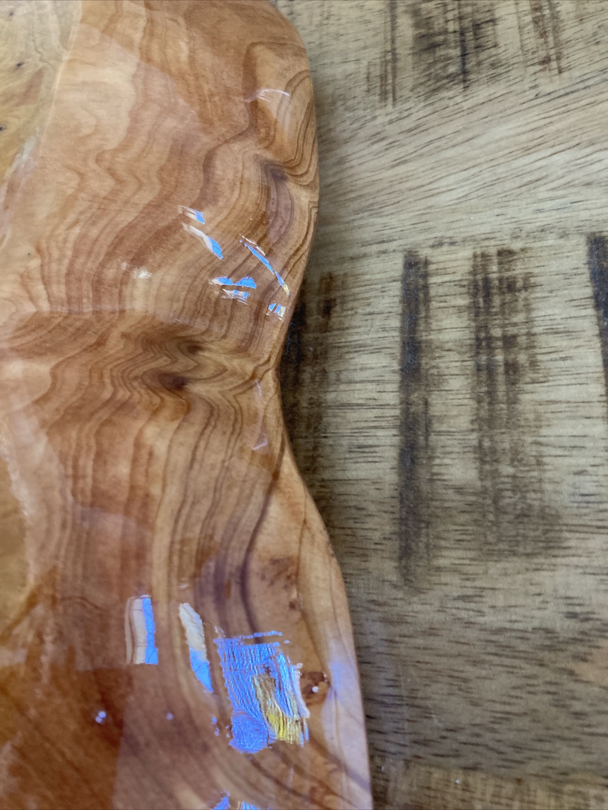Large 18.5″ HAND MADE Divided LIVE WOOD Serving Tray w/TURQUOISE Accents