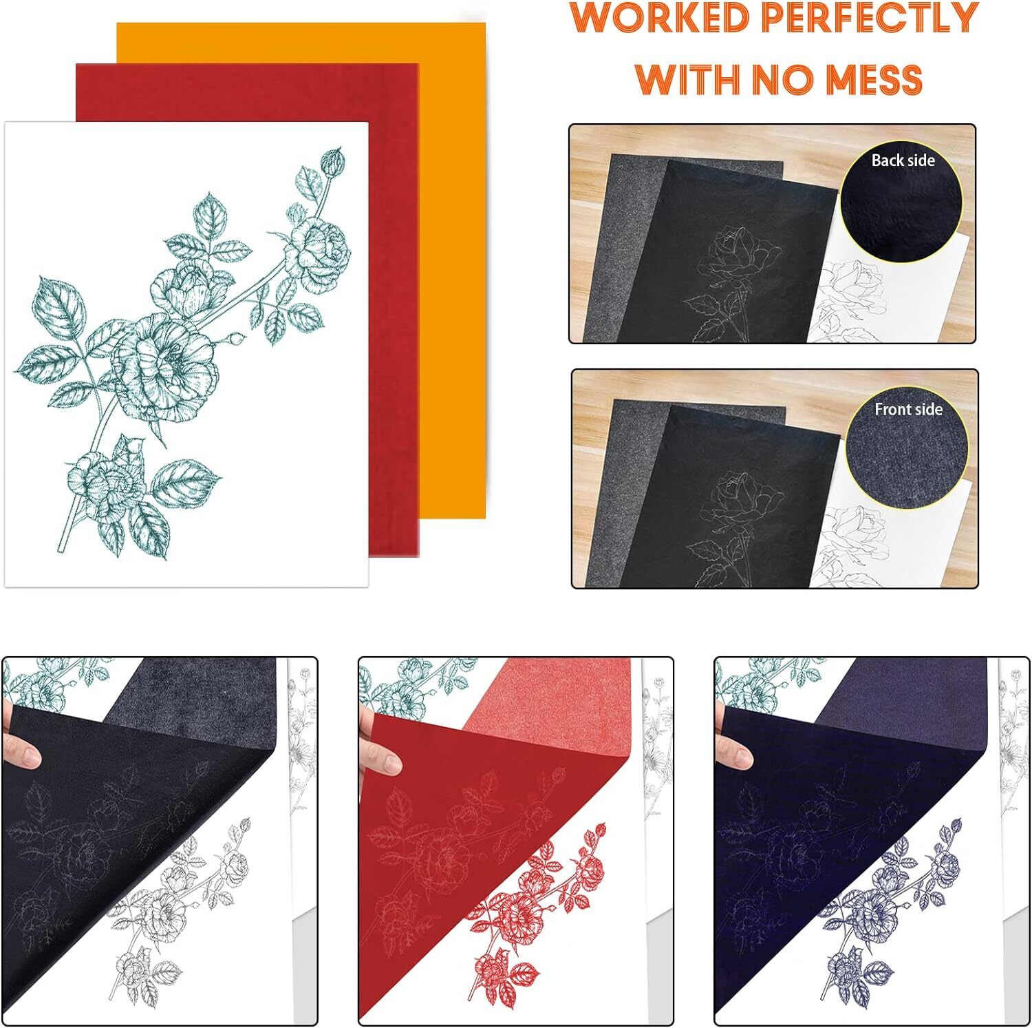 Carbon Paper for Tracing Graphite 10 Sheets Red,10 Sheets Blue,10 Sheets Black
