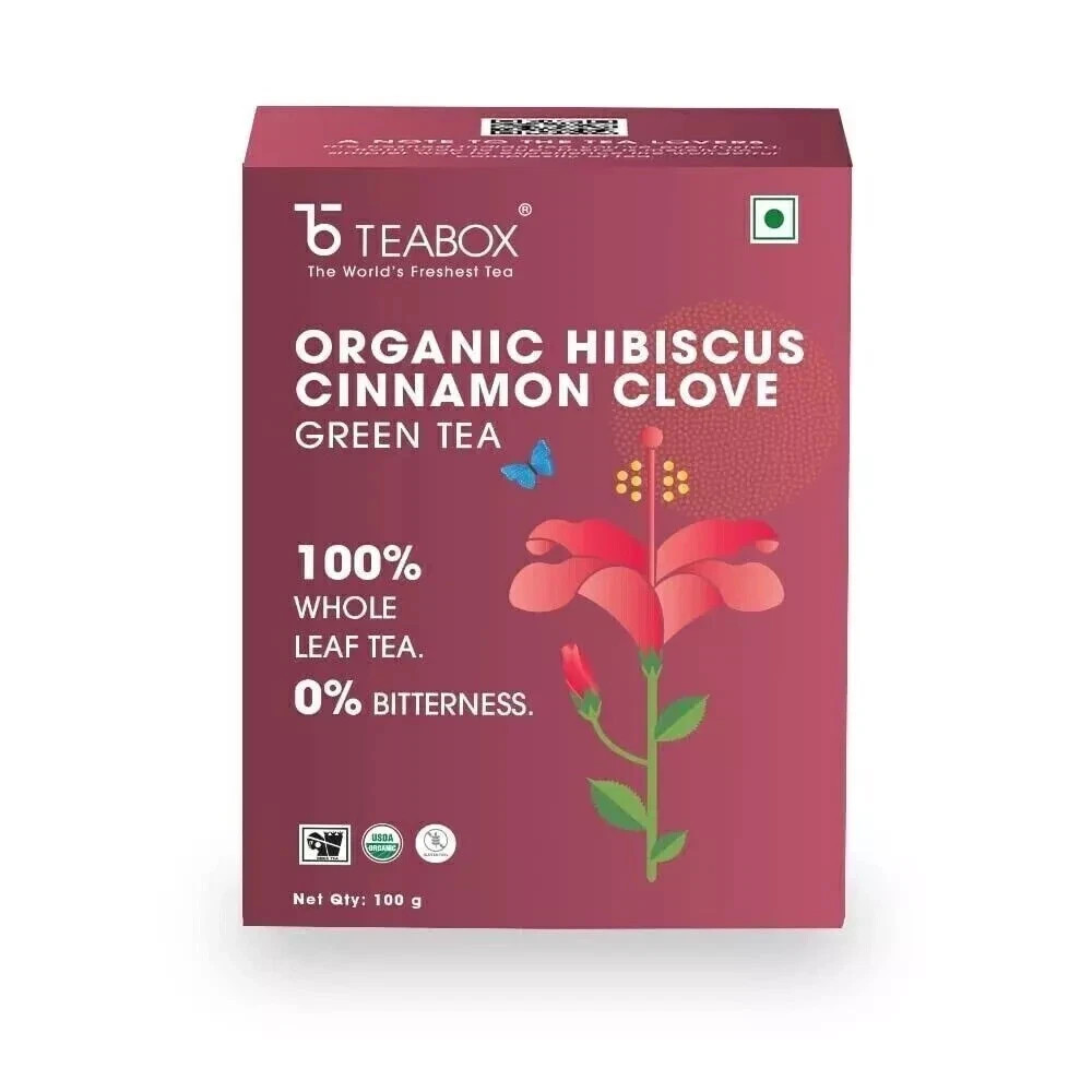 Teabox Organic Hibiscus Cinnamon Clove Green Tea 100g
