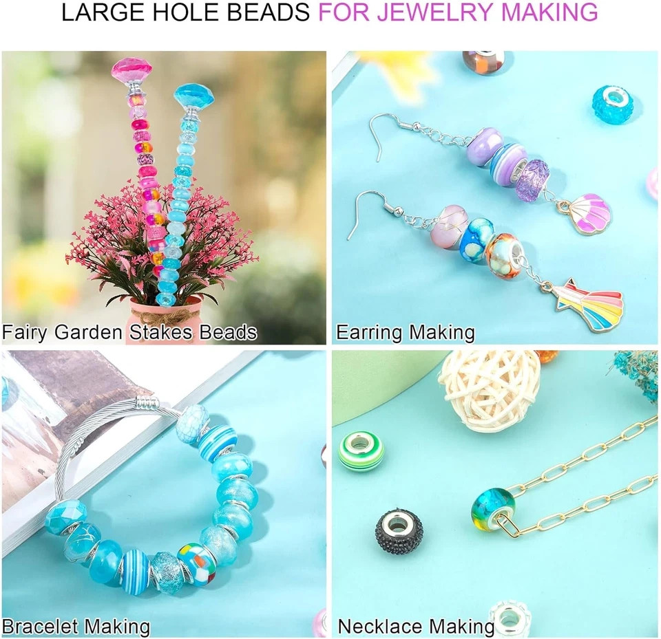100 Pieces Large Hole Beads Spacer Bead Mixed Color Assorted European Craft Big